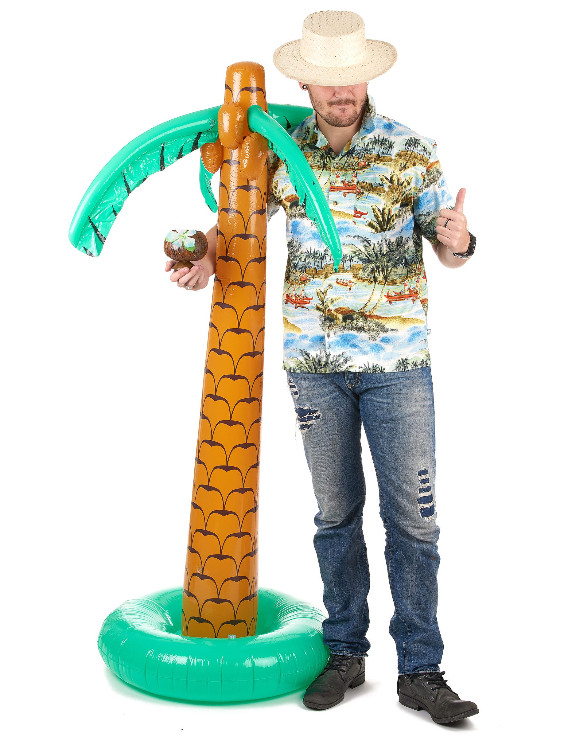 Kostüm Aufblasbare Palme Sommerparty-Deko braun-grün 180cm