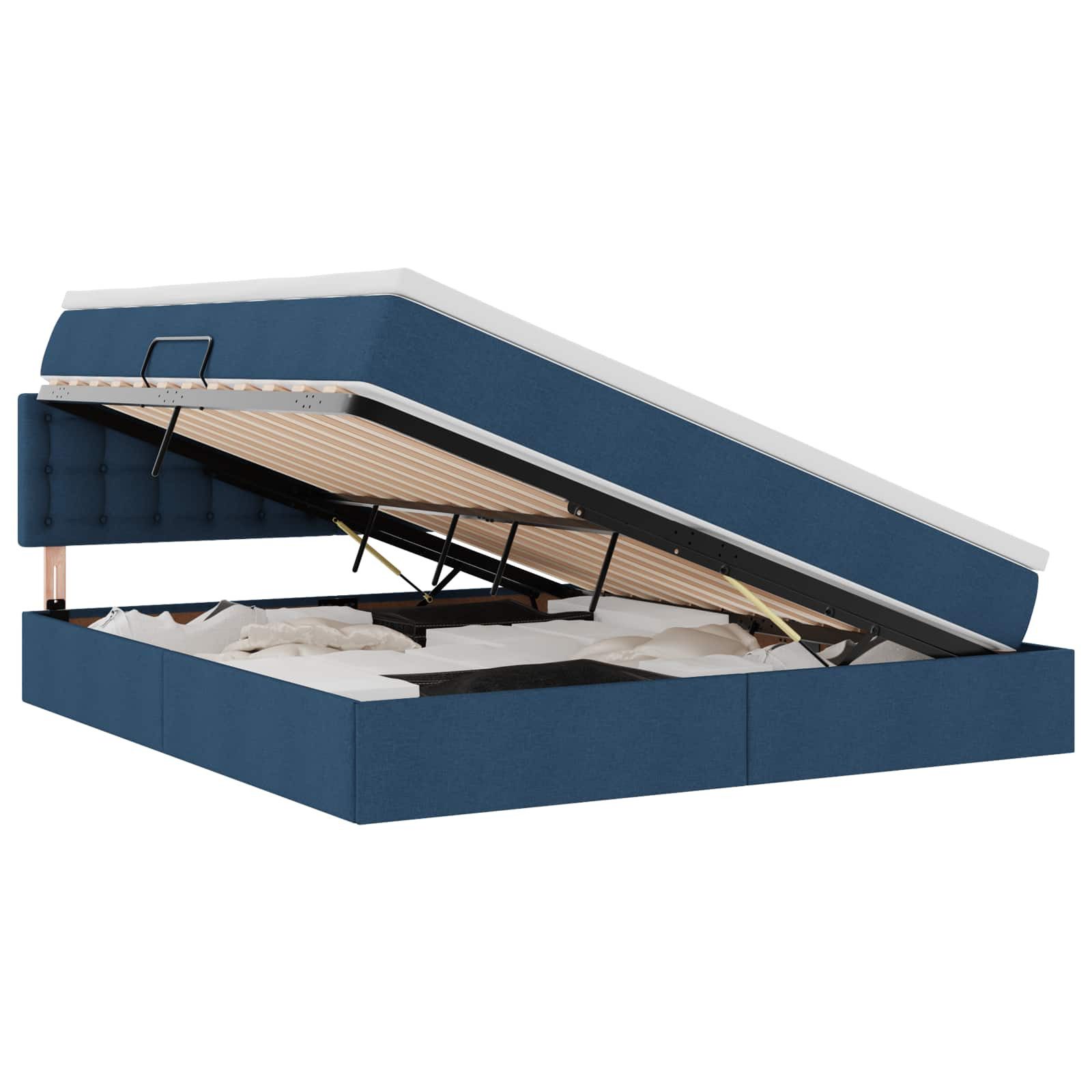 Bett LED-Speicherbett mit Matratze Blau 160 x 200 cm Stoff