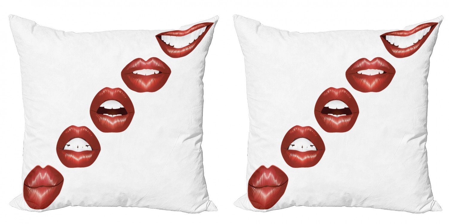 Digitaldruck, Doppelseitiger Kissenbezüge Abakuhaus Lippen (2 Accent Stück), Feminine Lippen vollen Vivid Modern roten