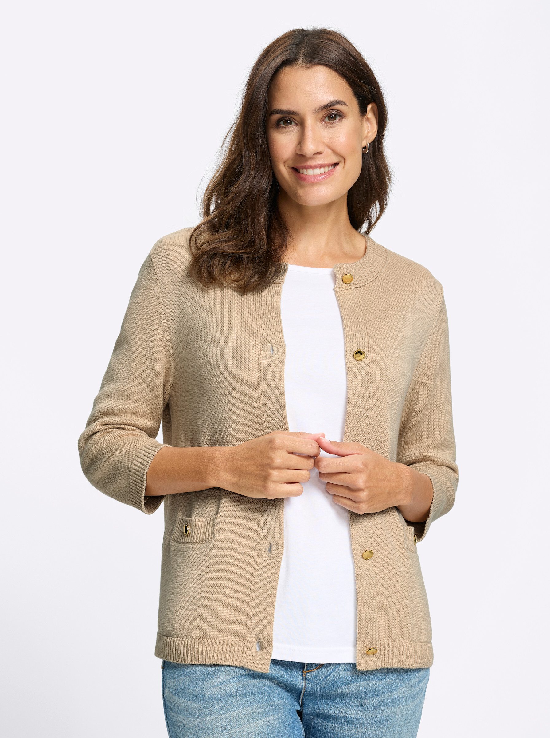 Strickjacke Rundhals-Strickjacke 3/4-Arm Jersey