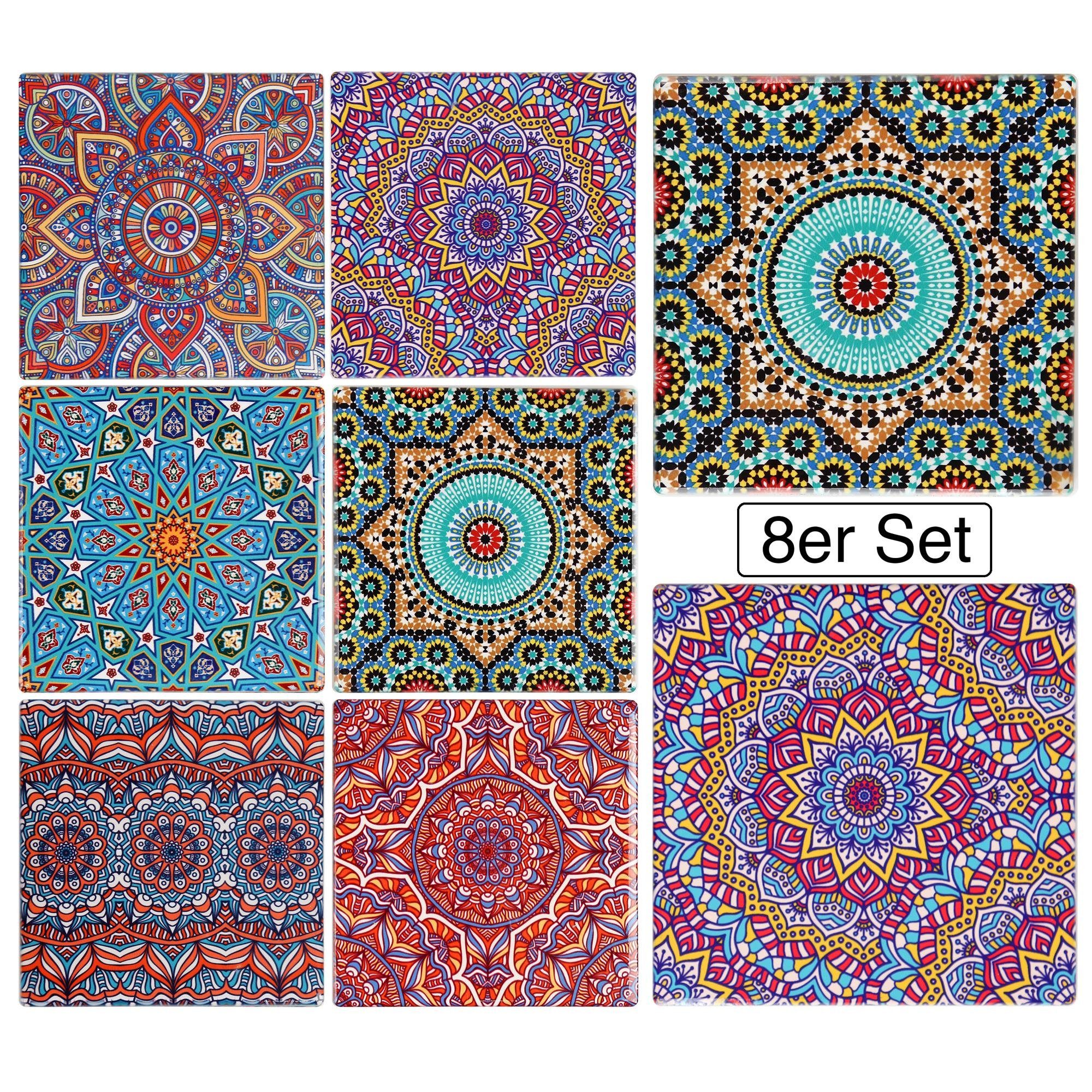 Flanacom Getränkeuntersetzer Boho Design – Zubehör Set, 8-tlg., Orientalische Untersetzer Vase, Kerze, für Tasse, Becher, Topf, Tisch orientalisches Glas, Design Deko