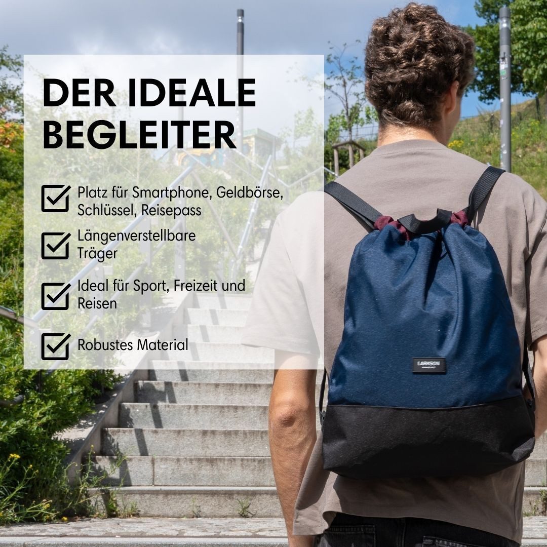 LARKSON Turnbeutel No 7 Turnbeutel Damen Herren (1-tlg), Sporttasche, Anti Diebstahl Seitentasche, Wasserabweisend
