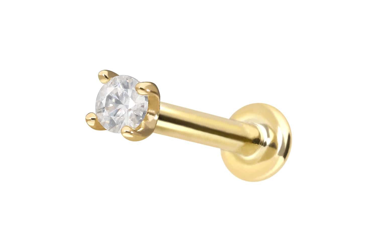 Piercing-Set 14 Karat Gold Labret mit Push Fit MOISSANIT