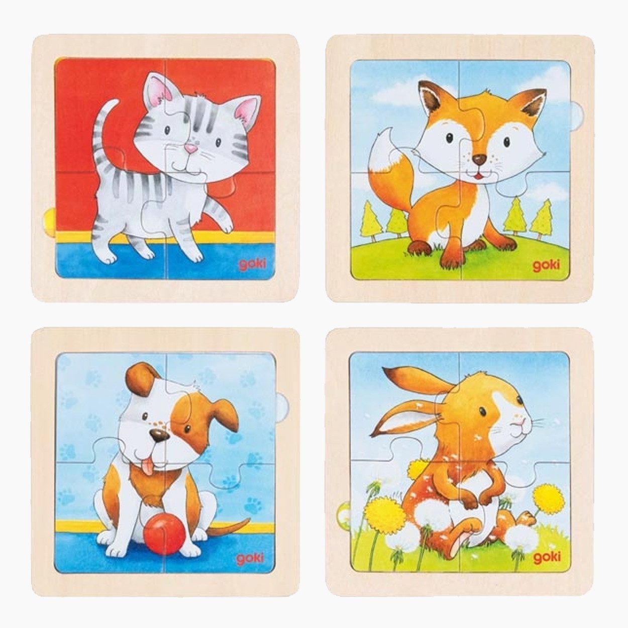 goki Rahmenpuzzle Hintergrundbildpuzzle Tierkinder 4er Set, 4 Puzzleteile, perfekt für kleine Kinderhände