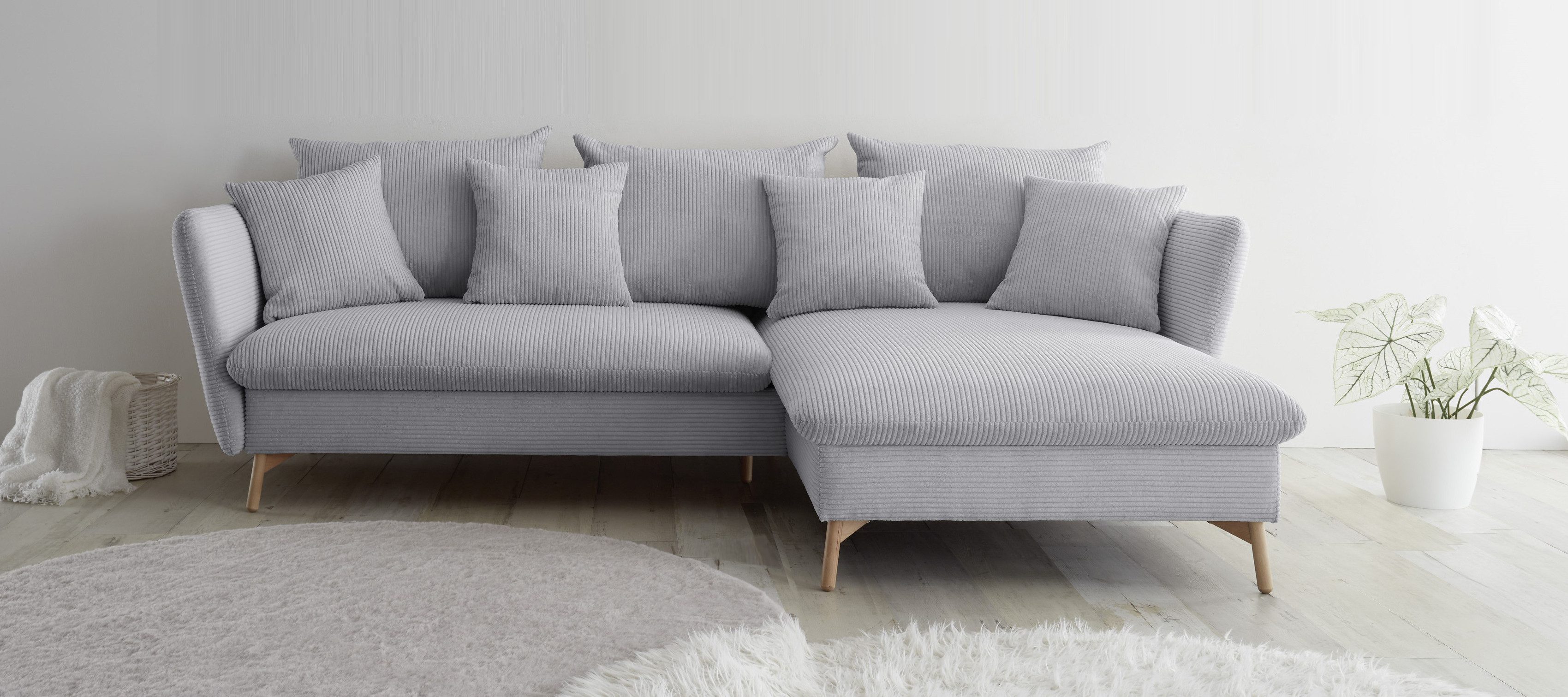 Ecksofa MERLE, 258 cm, L-Form, traumhafter Cord