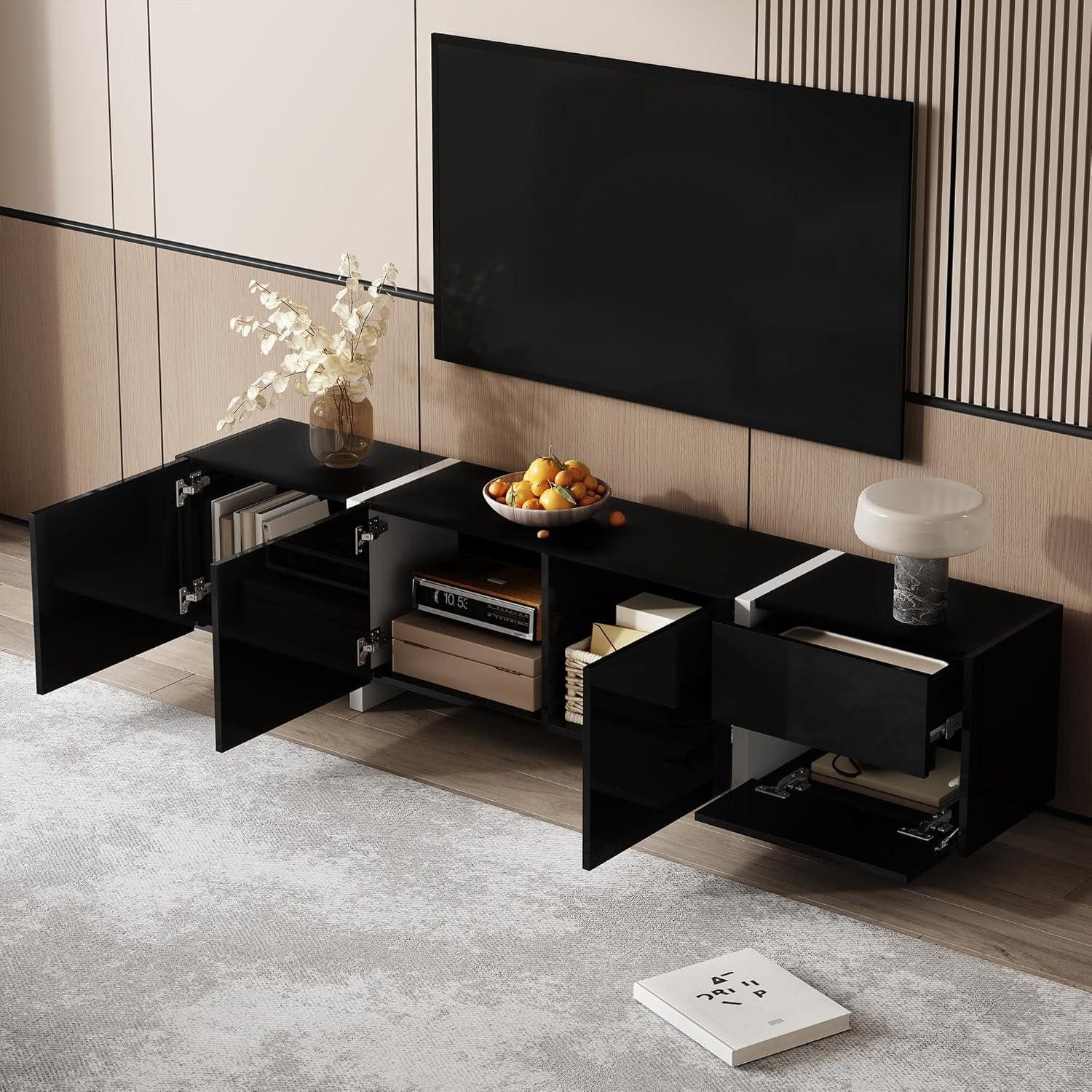 LuxusKollektion TV-Board TV Schrank Lowboard Schubladen Stauraum Schwarz(170x30x39cm)