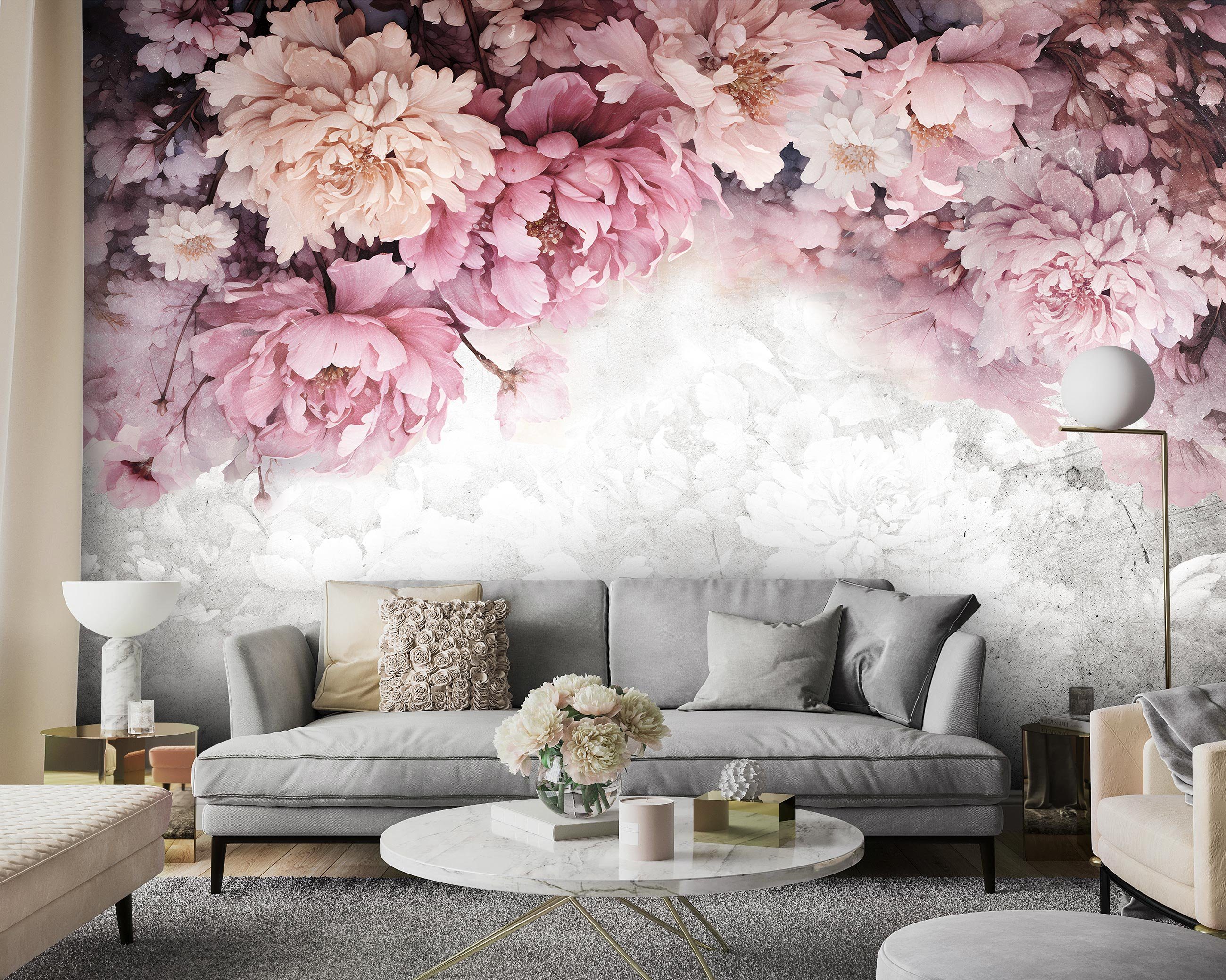 inklusive Wandtapete, Wohnzimmer Vliestapete Kunst, Pfingstrosen Kleister Tapete Tapete Beton, Blumen Glatt Schlafzimmer Motivtapete Vinyl, Wallarena Vlies Struktur Fototapete Vlies