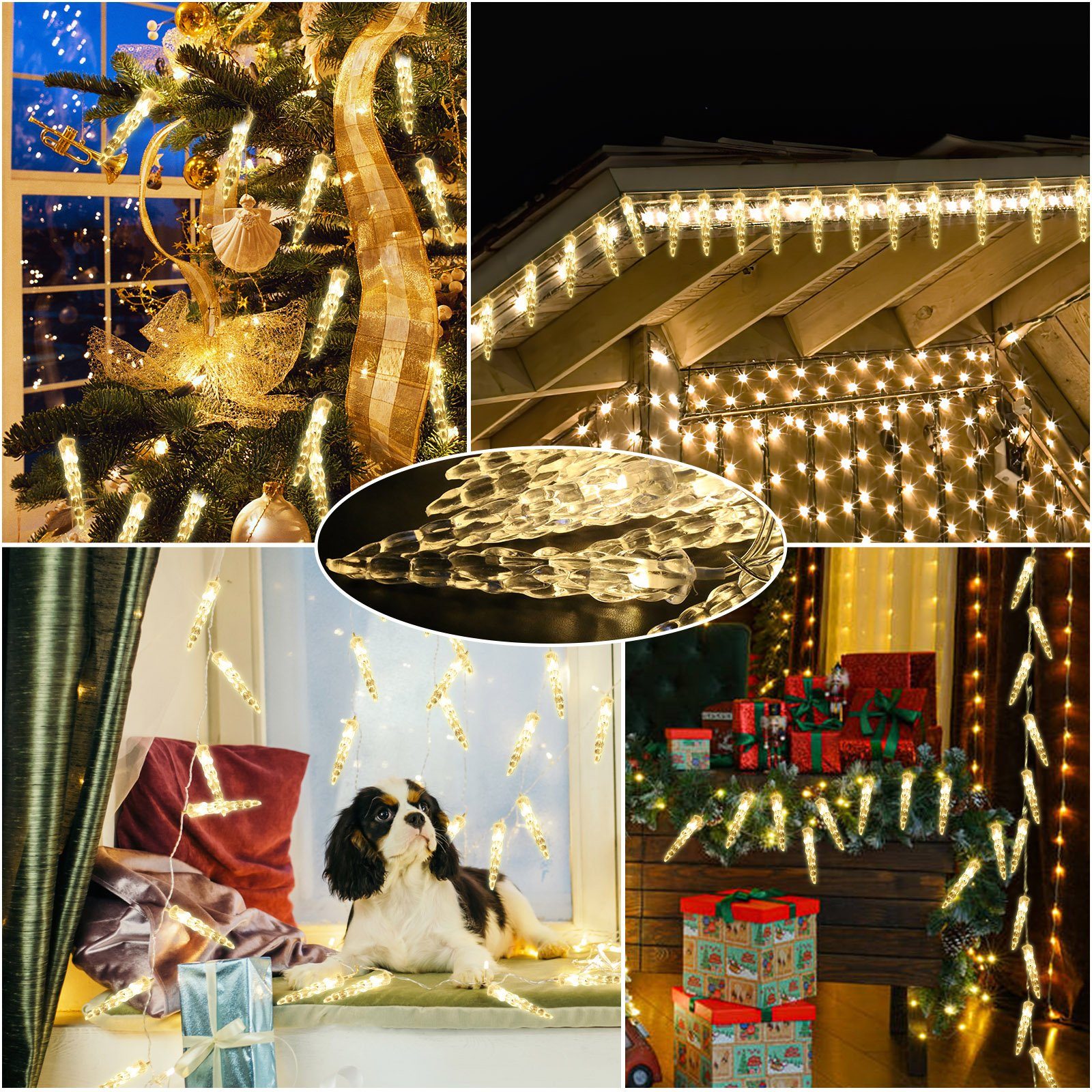 LED Weihnachten Eiszapfen LED-Lichterkette Innen 40 Außen Party, Garten Wasserdicht Lospitch Lichterkette
