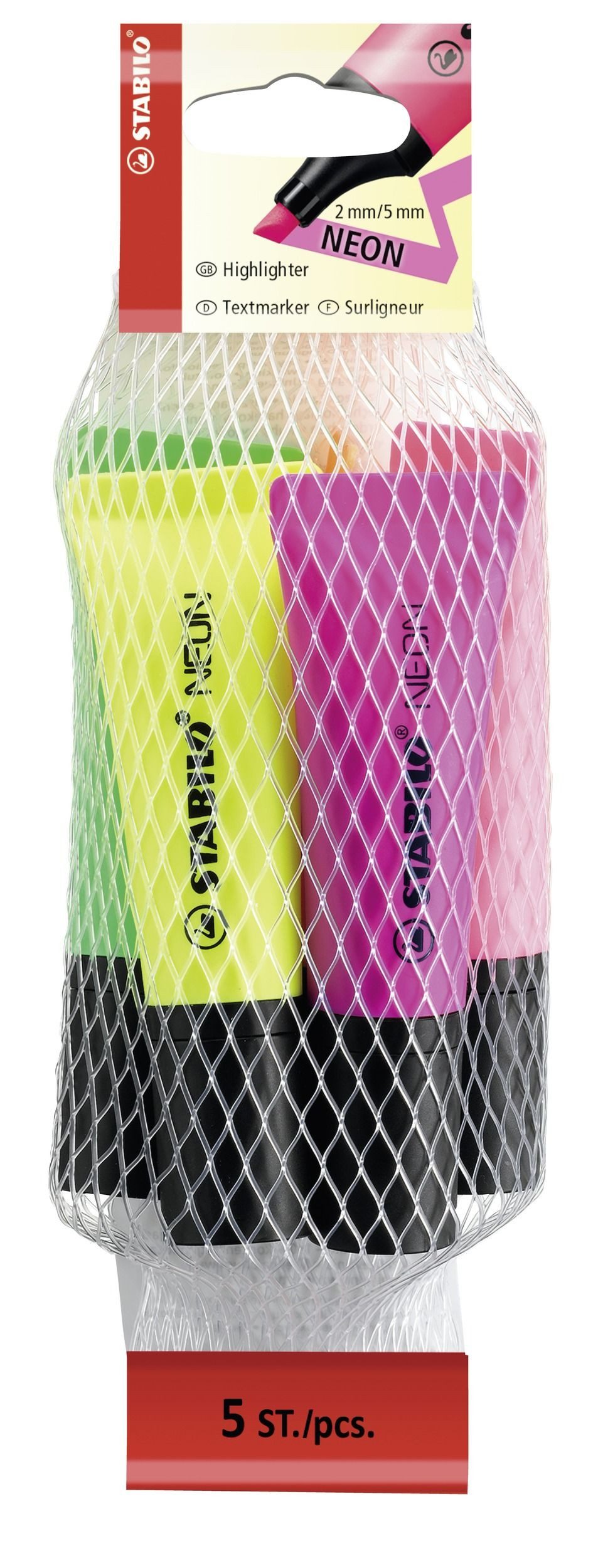 STABILO Marker Stabilo® 72/5-2 Textmarker Neon - Netz mit 5 Tuben
