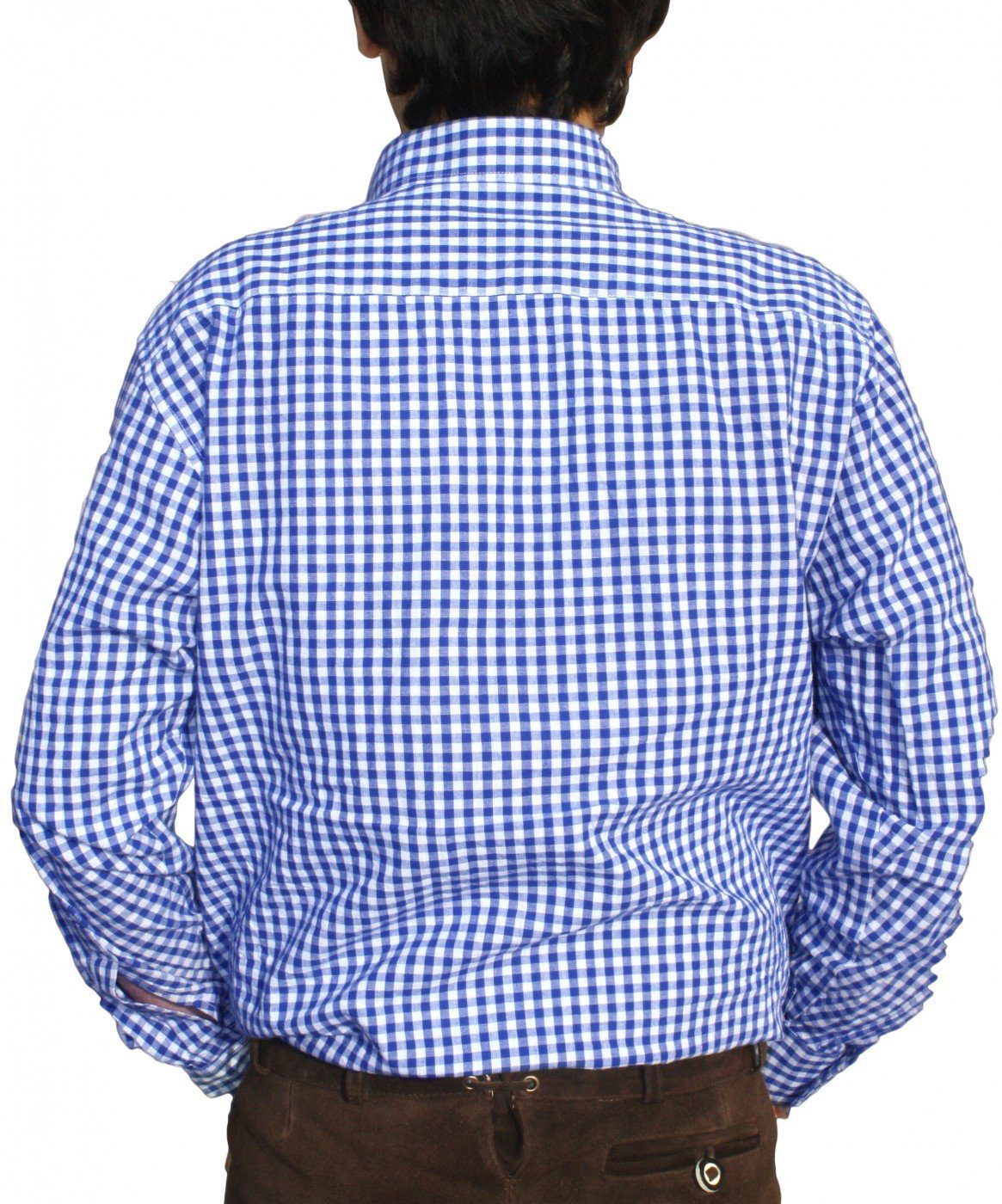 German Wear Trachtenhemd GW1242 Blue Trachtenlederhosen Baumwolle für Trachtenhemd Karo Krempelärmel