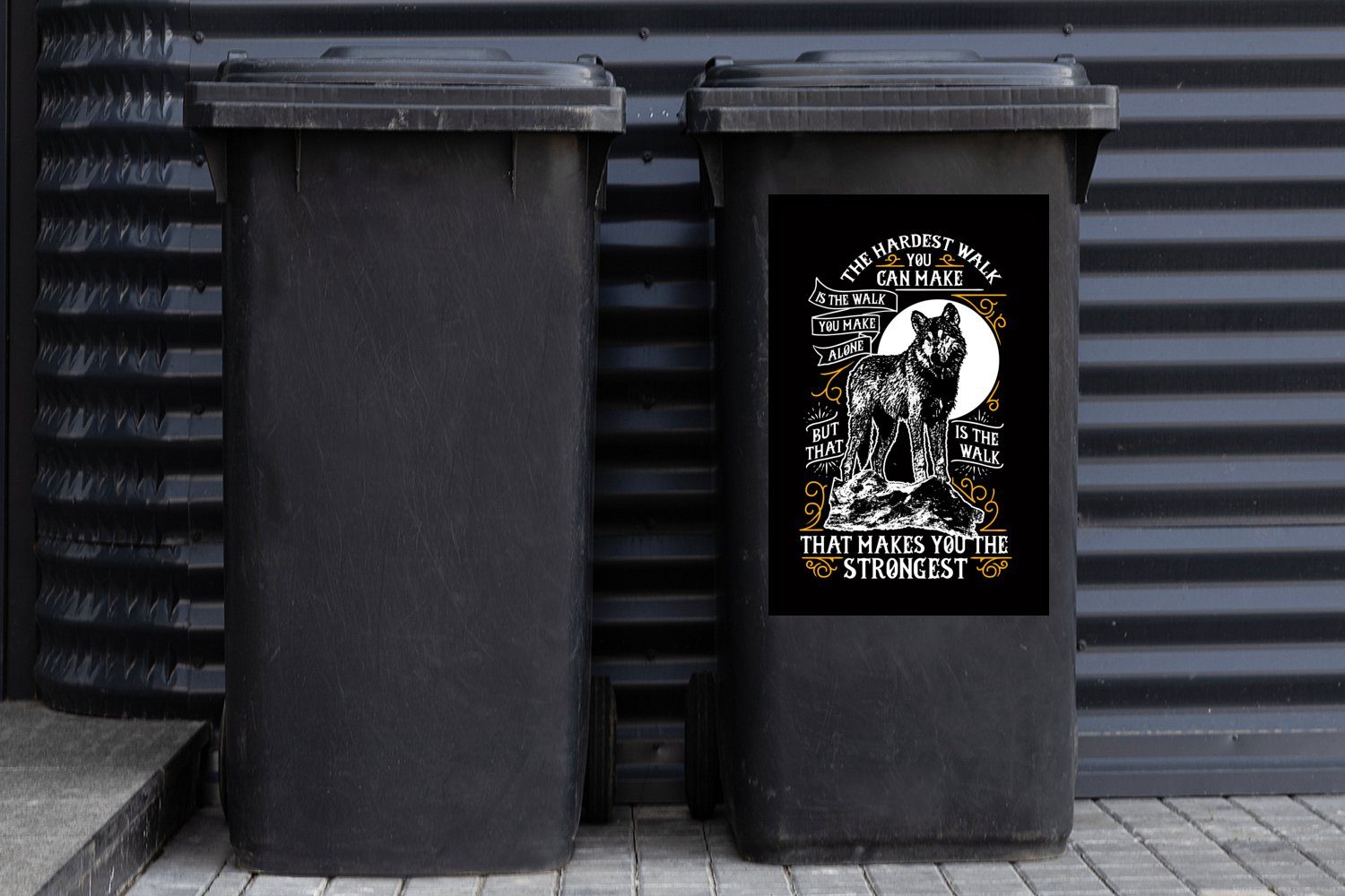 MuchoWow Wandsticker Wolf - Sticker, St), Retro - Briefe Abfalbehälter - Mülltonne, Mülleimer-aufkleber, (1 Zitat Container