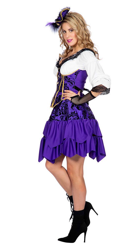 Karneval-Klamotten Piraten-Kostüm Damen Hochwertig Piratenbraut lila weiß gold, Piratin Kostüm Damen Seeräuberin Karneval Fasching Frauenkostüm