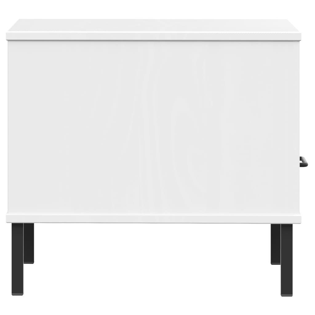 vidaXL Beistelltisch Nachttisch OSLO Metallbeinen mit (1-St) Massivholz Kiefer Weiß Weiß Weiß 