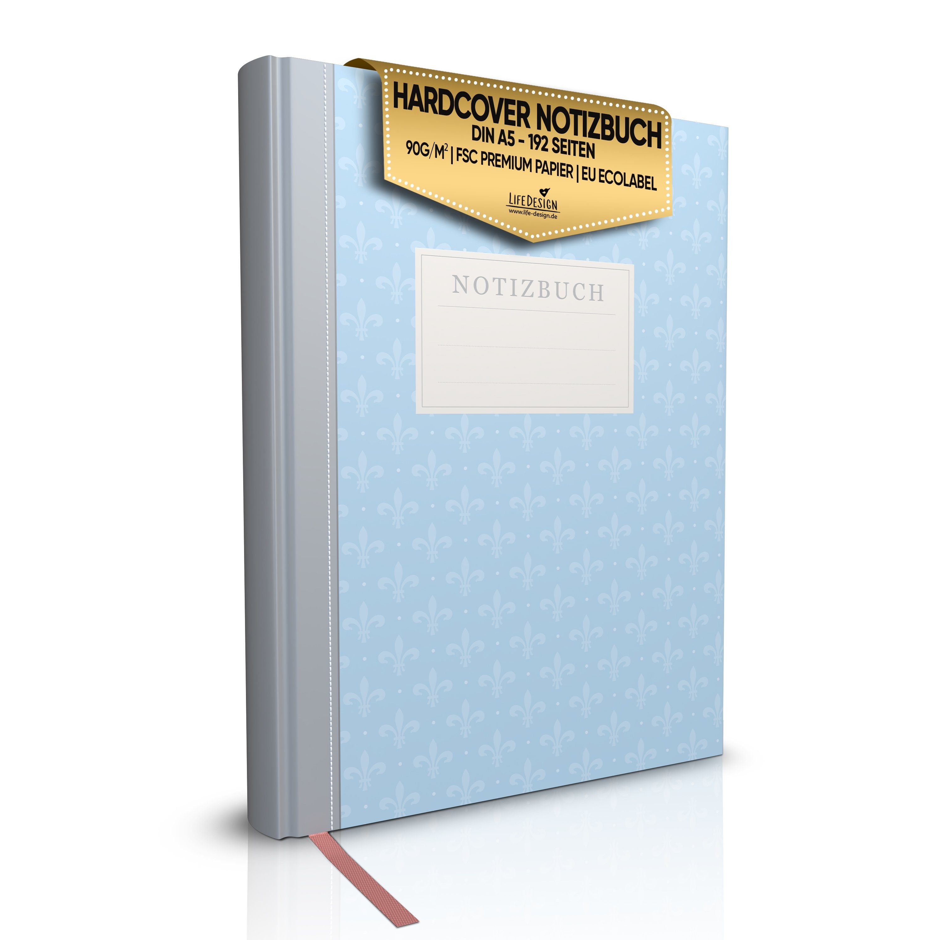 Hardcover, FSC- EU-Ecolabel Notizbuch Skizzenbuch, edles zertifizert A5 & LifeDesign DIN Fadenbindung, Papier, "Lilie"