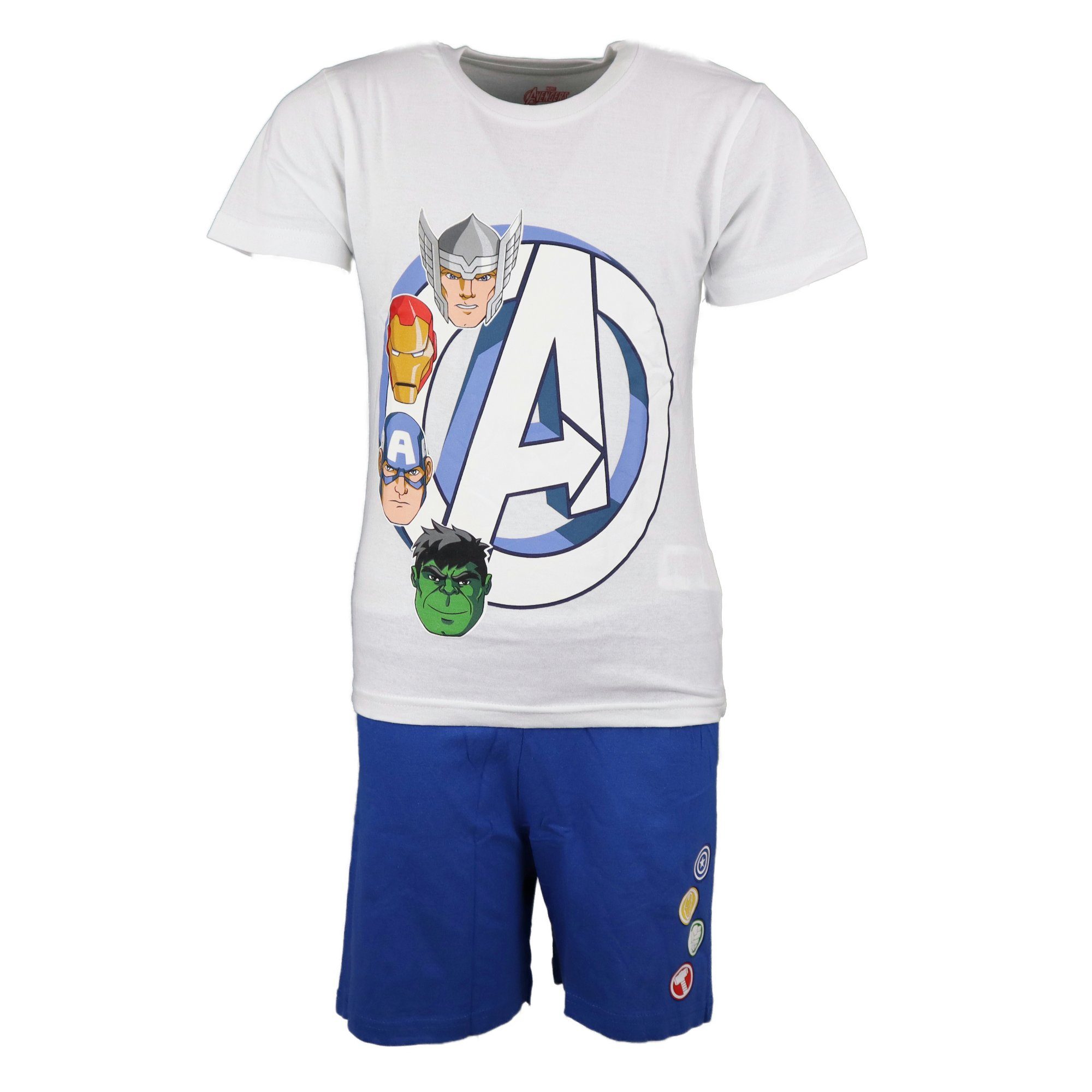 (2 Jungen Baumwolle Kinder 134, tlg) Schlafanzug Gr. 104 Pyjama bis MARVEL Weiß Avengers