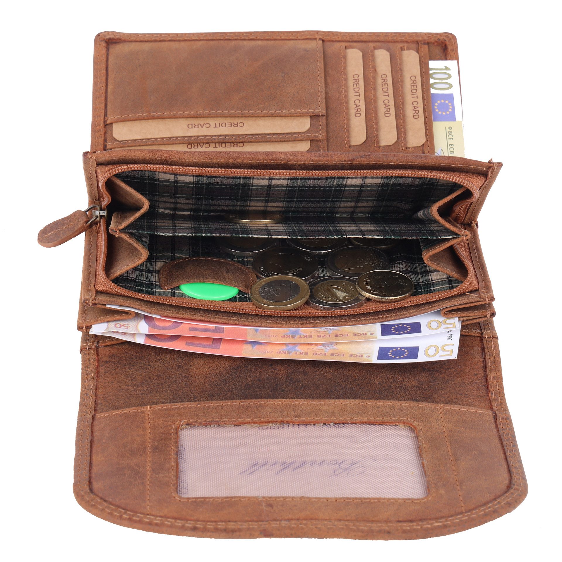 Benthill Geldbörse Damen Echt Leder Portemonnaie RFID Portmonee Vintage viel Kartenfächer, RFID-Schutz Kartenfächer Münzfach Reißverschlussfach – Bild 5 von 5