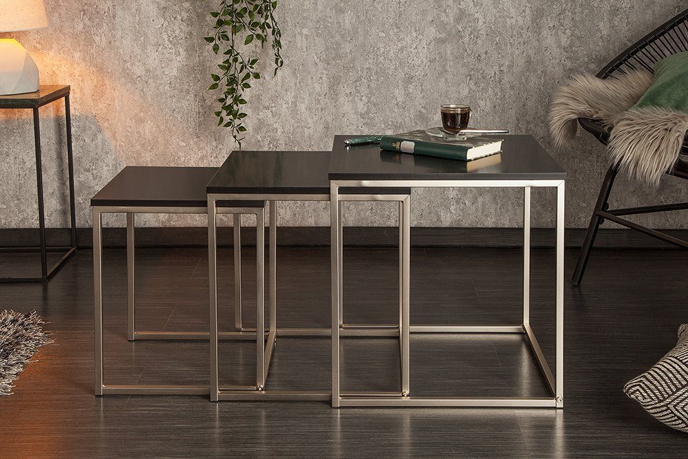 Metall Beistelltisch silber Sofa Tisch Wohnzimmer Stauraum 3er Set schwarz 