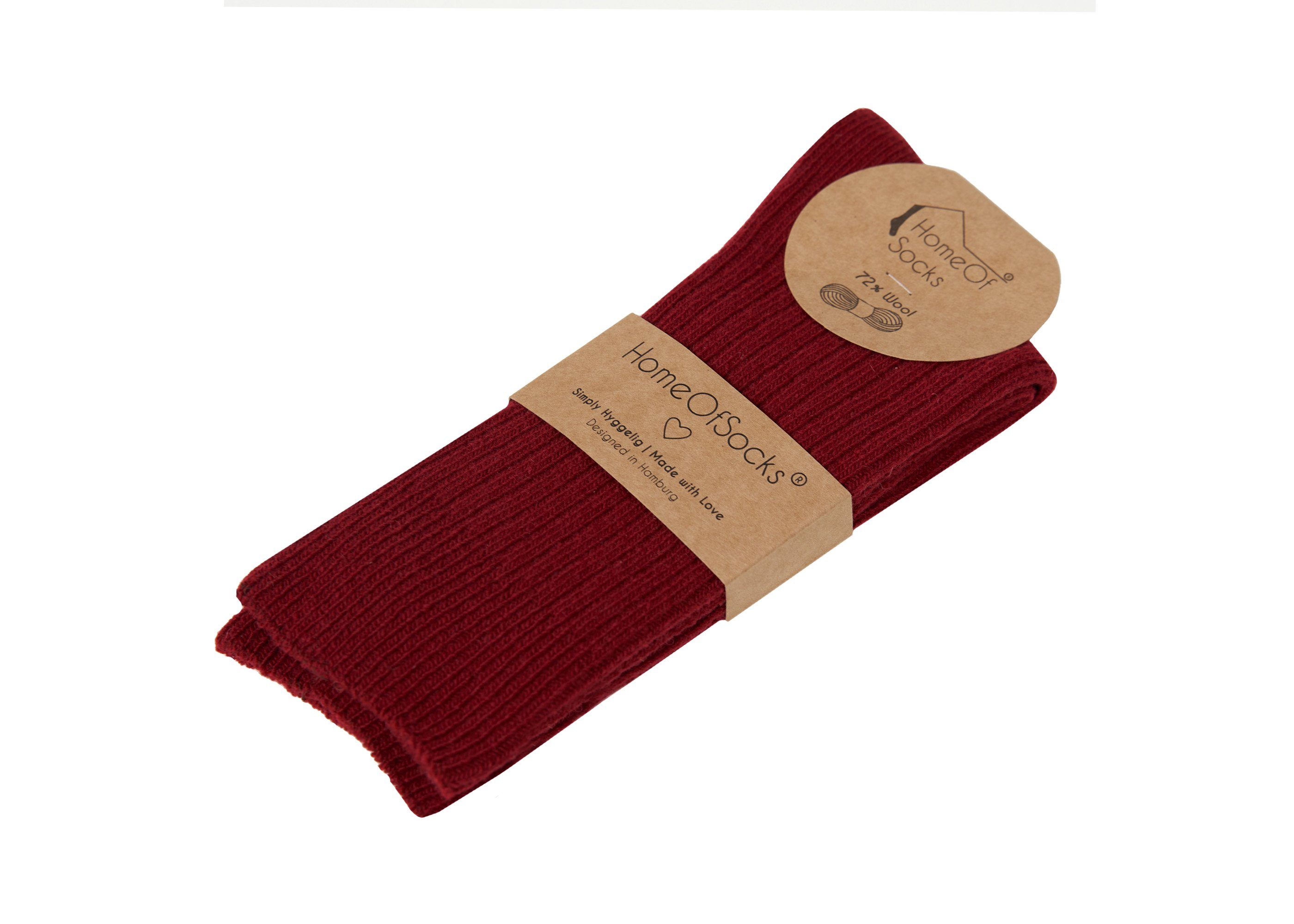 HomeOfSocks Bunt Wollsocken Bunte Hochwertige Dünn Socken Uni Weinrot mit Druckarm Wollanteil Wollsocken 72% Dünne
