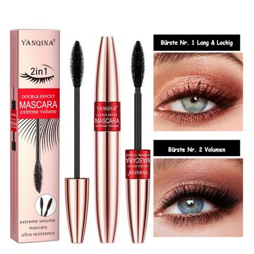 Scheiffy Mascara 2 in 1 4D Mascara Wimperntusche Seidenfaser Lange Schwarz, Wasserfeste, nicht verschmierende, volumengebende Wimperntusche