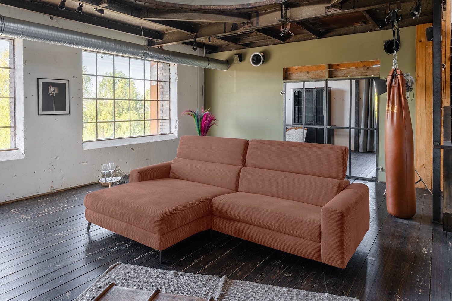 KAWOLA Ecksofa LAISKA, Couch Cord verschiedene Farben 282x177 cm