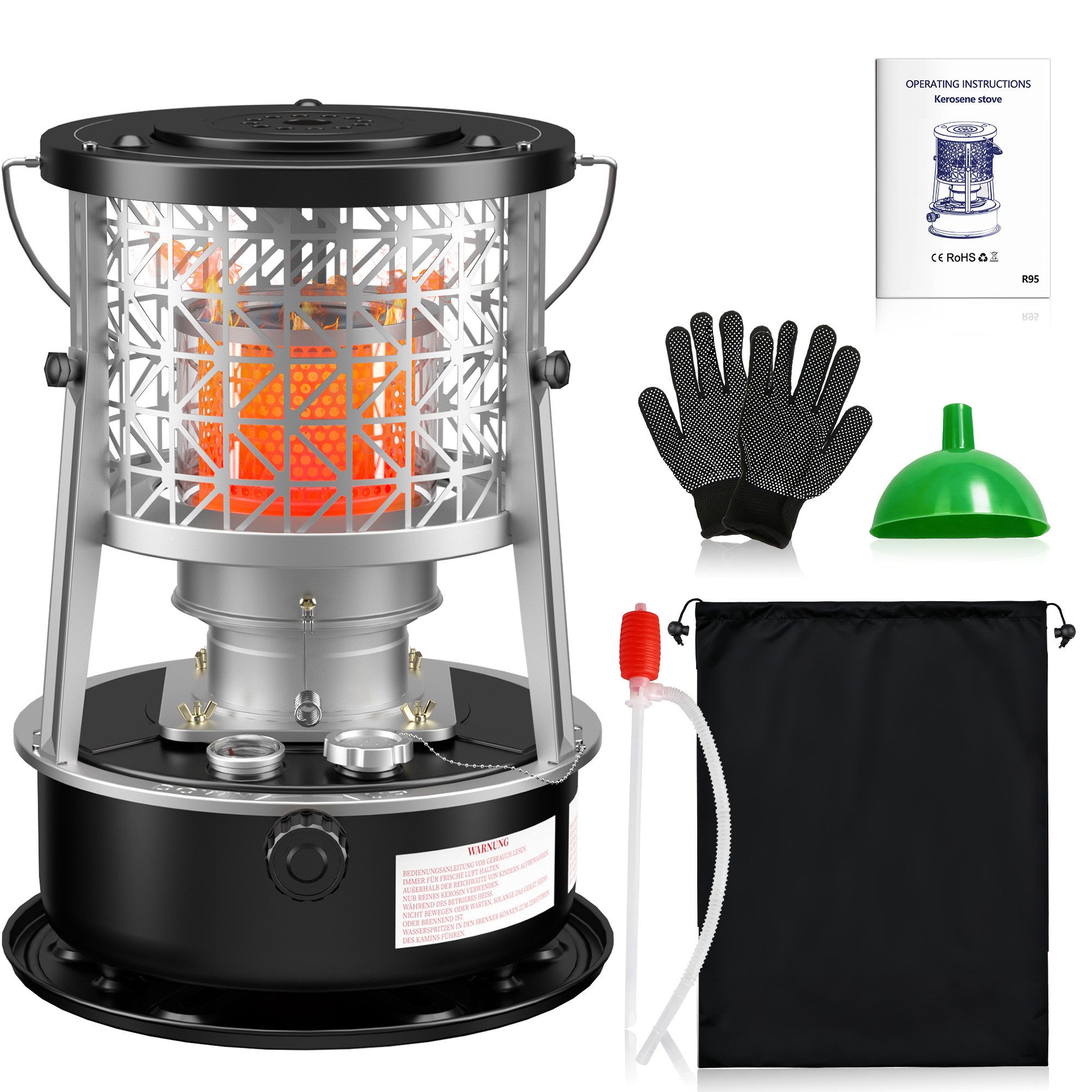 GLIESE Petroleumheizung Brennstoffbetriebener Raumheizkörper R95, Tragbar Campingkocher, 2600 W, Bioethanol - Campingofen mit 5L Tank, für Grillen outdoor, Notheizung