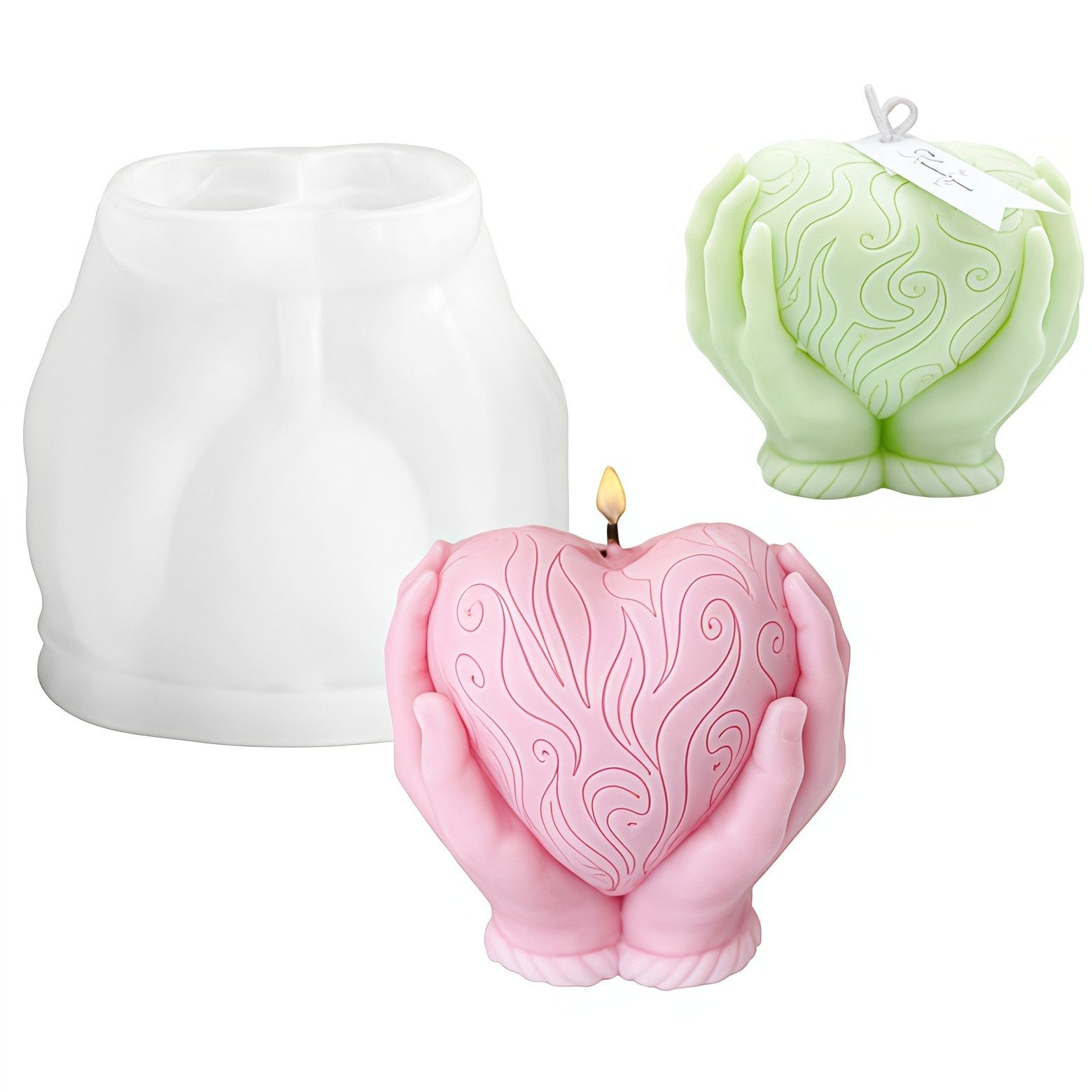 FOUORTUNATE-BEE Modellierwerkzeug 3D Herzkerzen Silikonform – DIY Duftkerzen & Deko, Hände mit Herz Kerzenform für Geburtstag & Valentinstag
