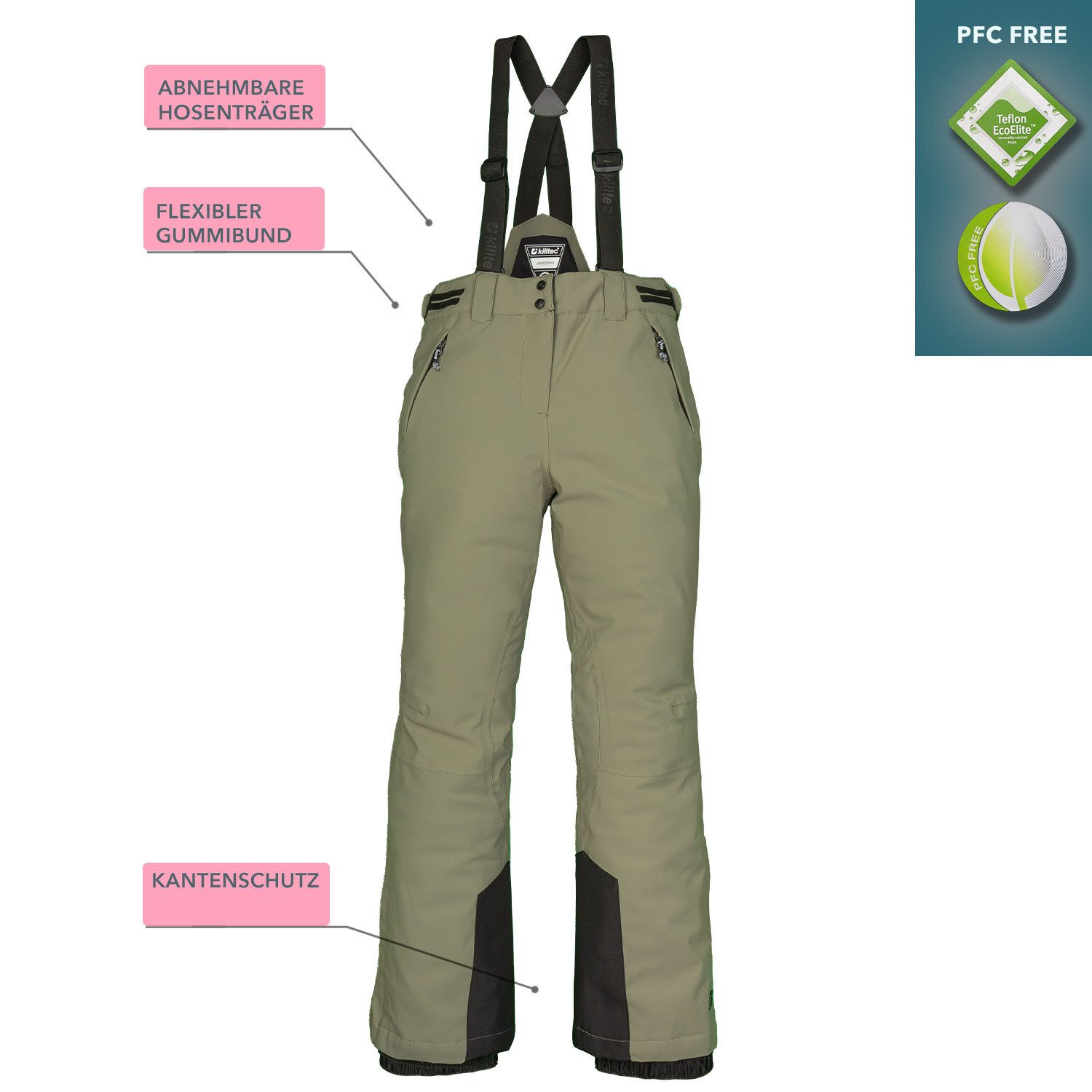 Killtec Skianzug Mädchen Skijacke hellgrün pink gemustert + Skihose hellgrün, verschweißte Nähte