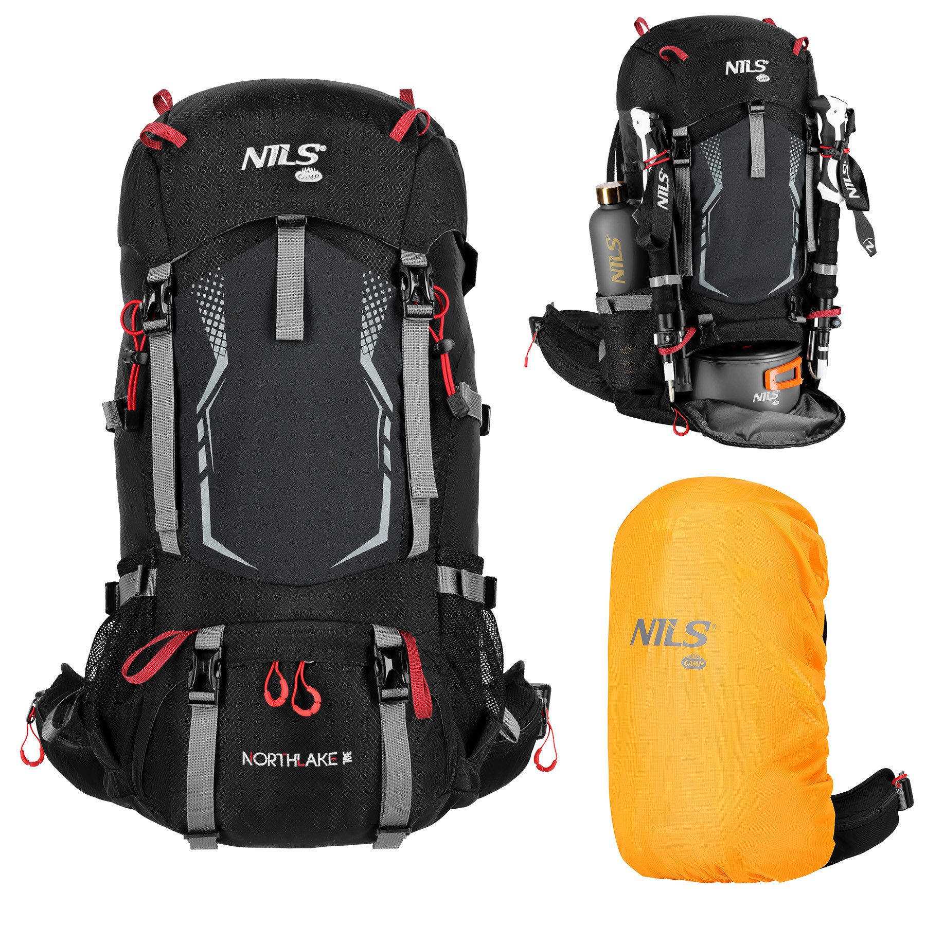 Trekkingrucksack Wanderrucksack "Northlake" Black Rucksack 30L+10L Travelrucksack