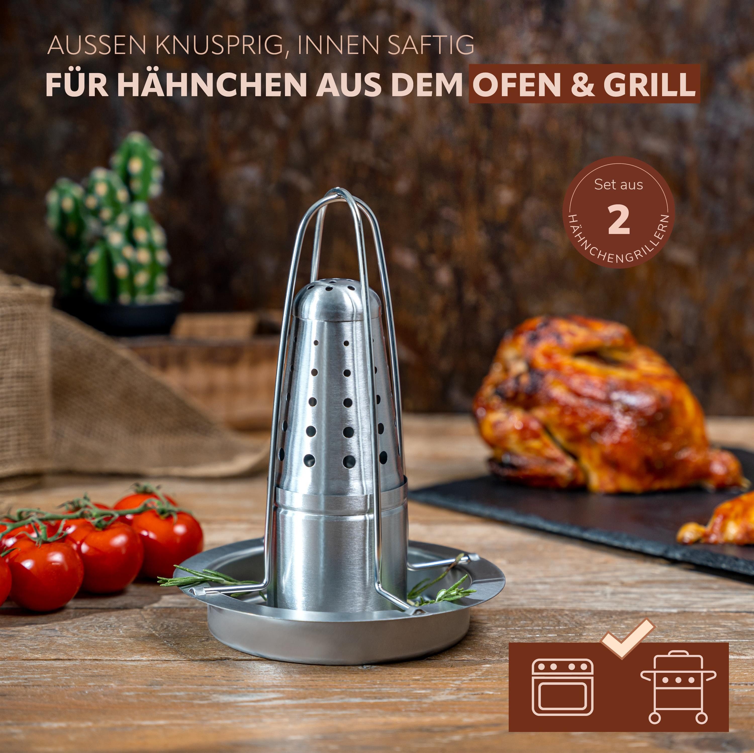 bremermann Hähnchenbräter 2x Hähnchengriller mit Aromabehälter, Hähnchenhalter, Edelstahl, (2-St) – Bild 2 von 5