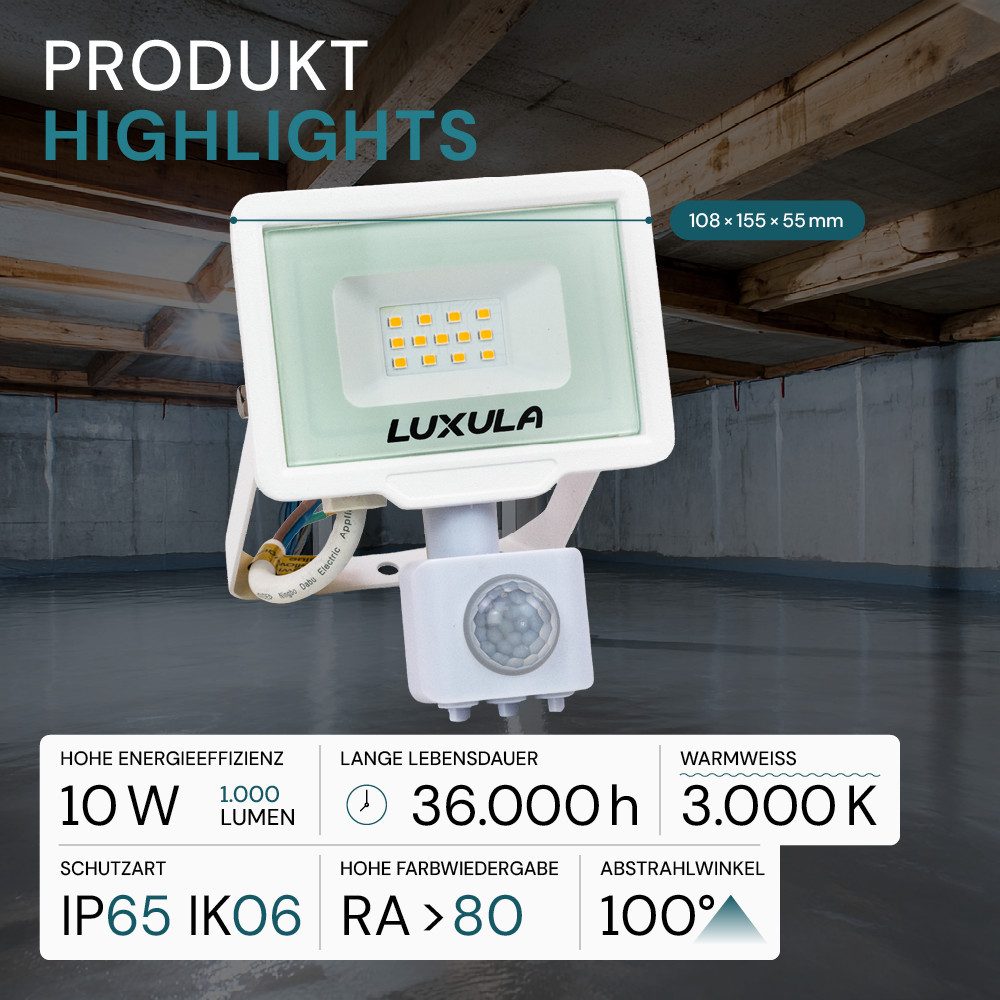 LUXULA LED Flutlichtstrahler LUXULA LED Fluter 10 W 3000 K Warmweiß Weiß, LED fest integriert, Warmweiß