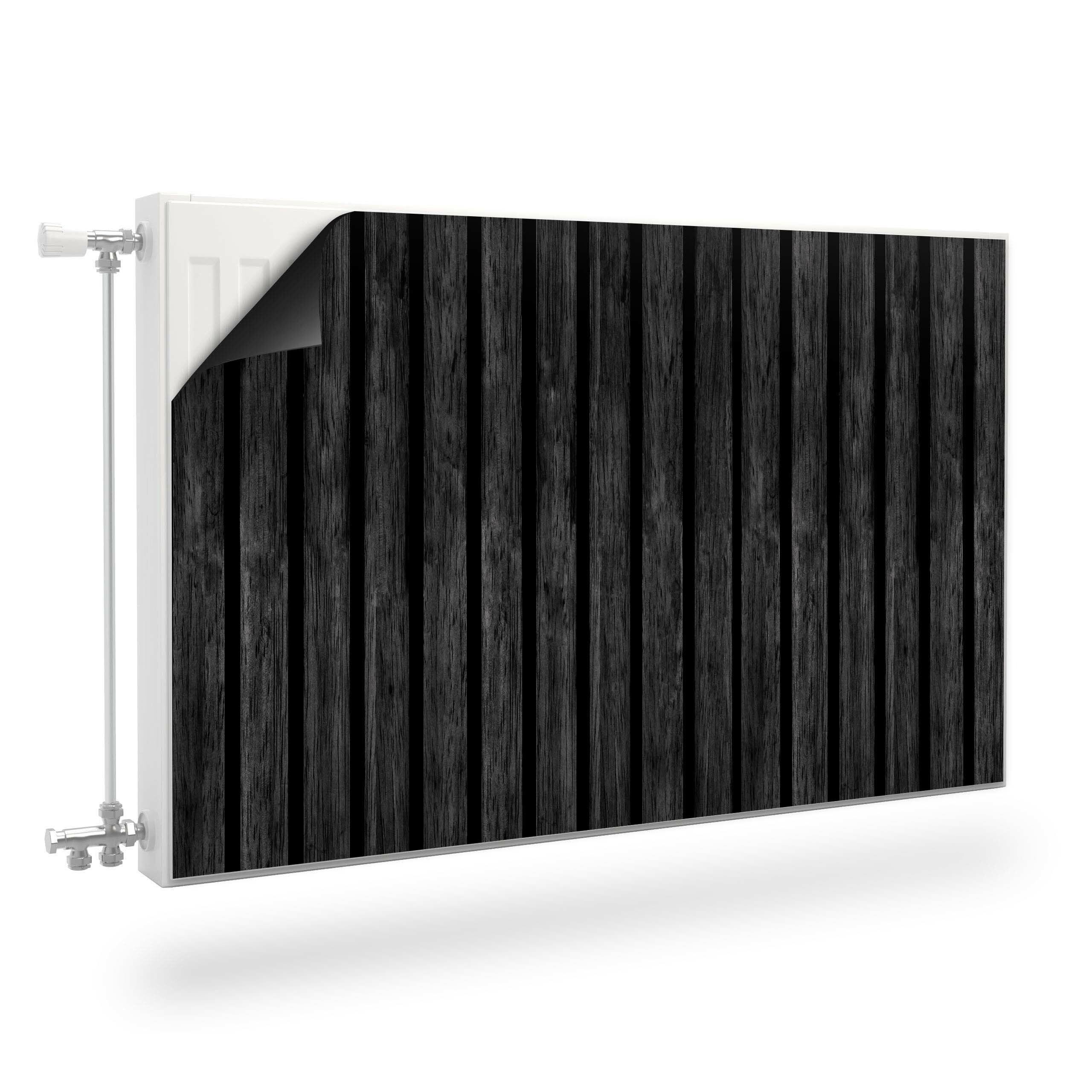 Muralo Magnetfolie Heizkörperverkleidung Holzoptik – Heizkörperabdeckung magnetisch, Schwarz Holzlamellen – 80x60 cm, abriebfest, abwischbar