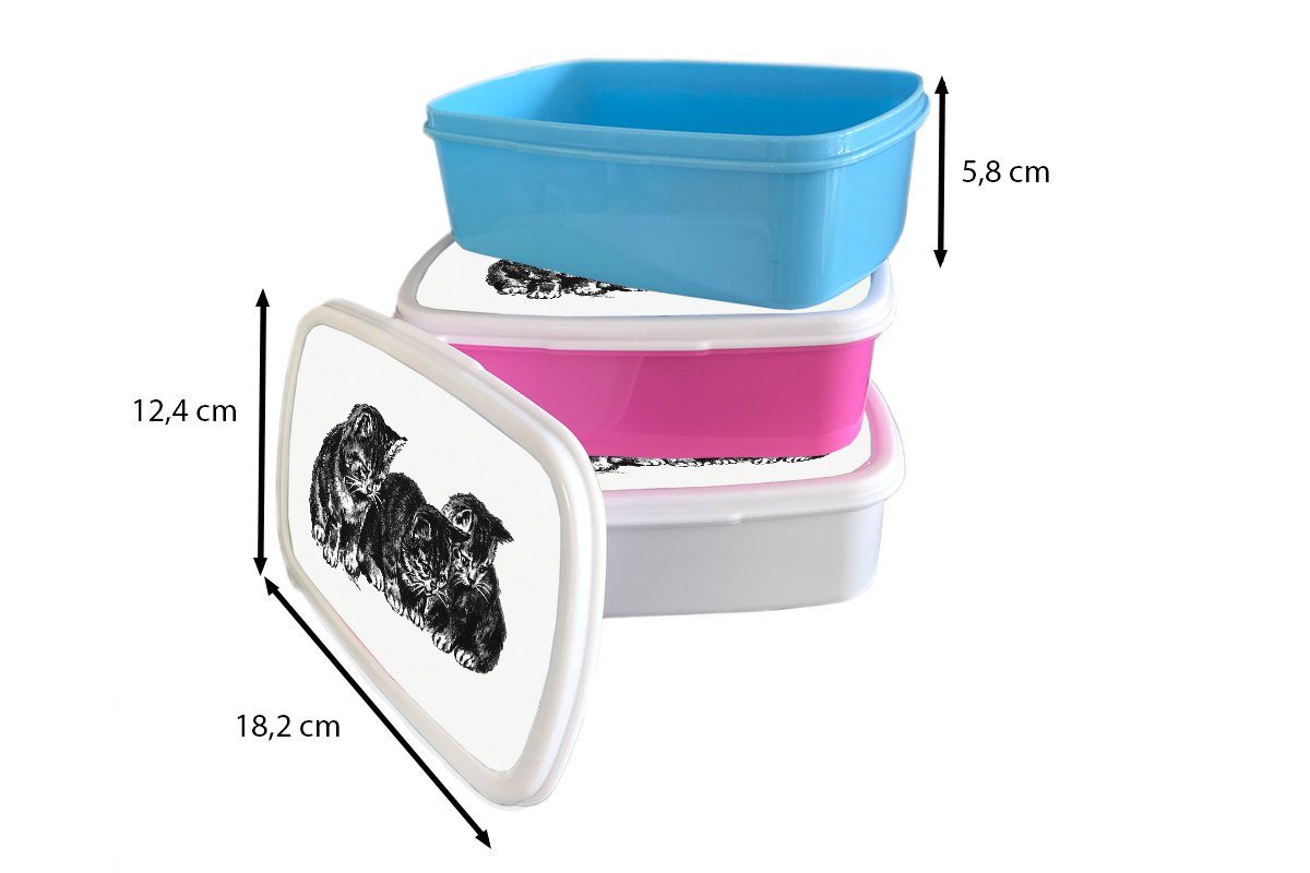 MuchoWow Lunchbox Retro - für Katze Kunststoff, weiß Jungs Tiere, (2-tlg), Kinder - Brotdose, und Erwachsene, für Brotbox Mädchen und