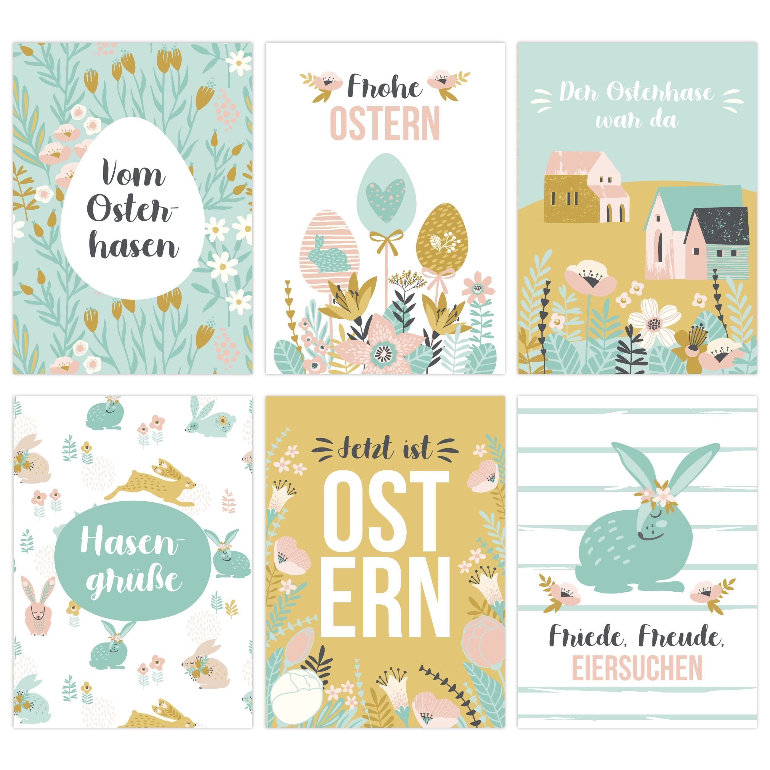 PAPIERDRACHEN Ostern zu Osterkarte Set Türkis Frühling Postkarten
