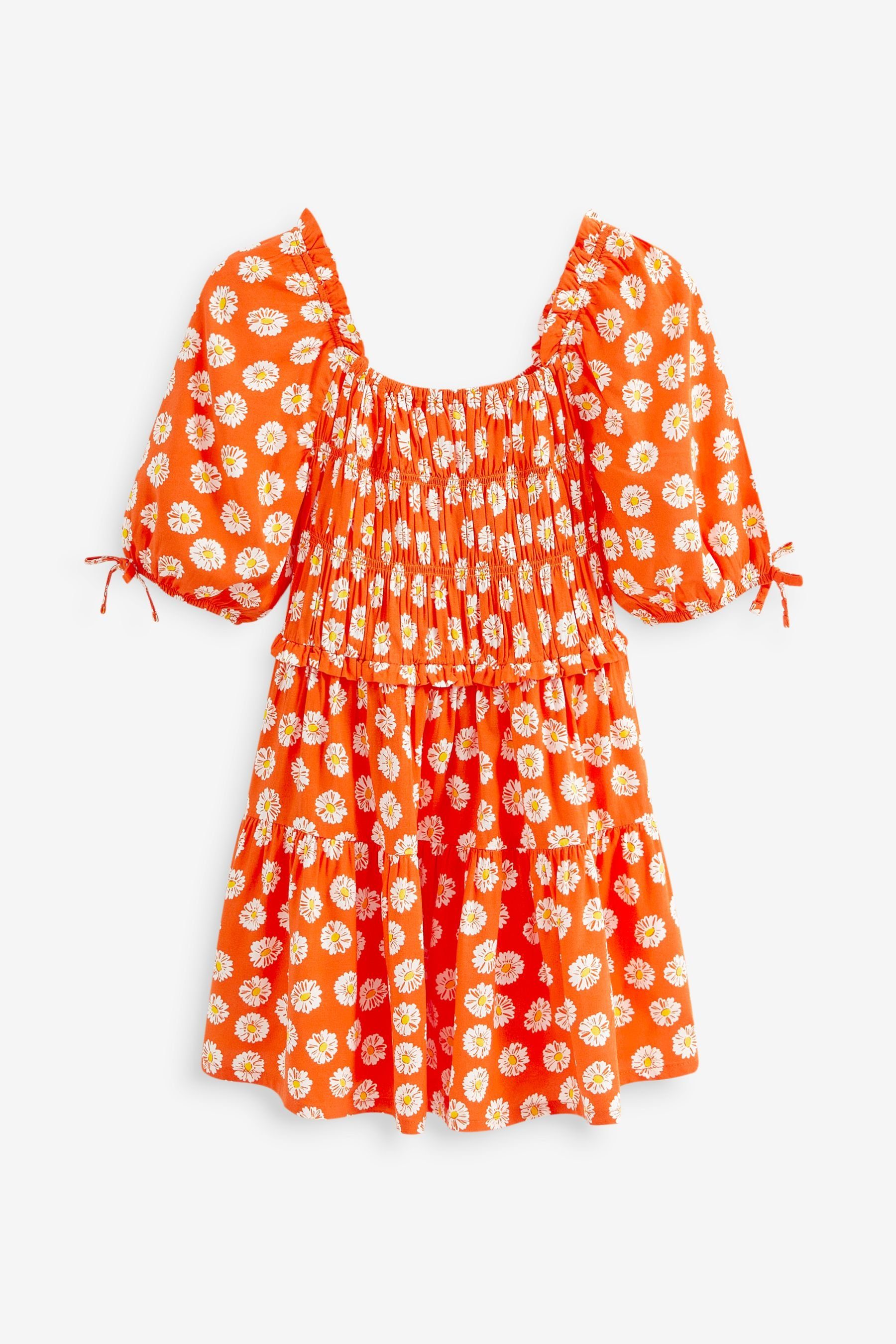Next Smokkleid Gesmoktes Kleid mit Print (1-tlg) Orange Daisy