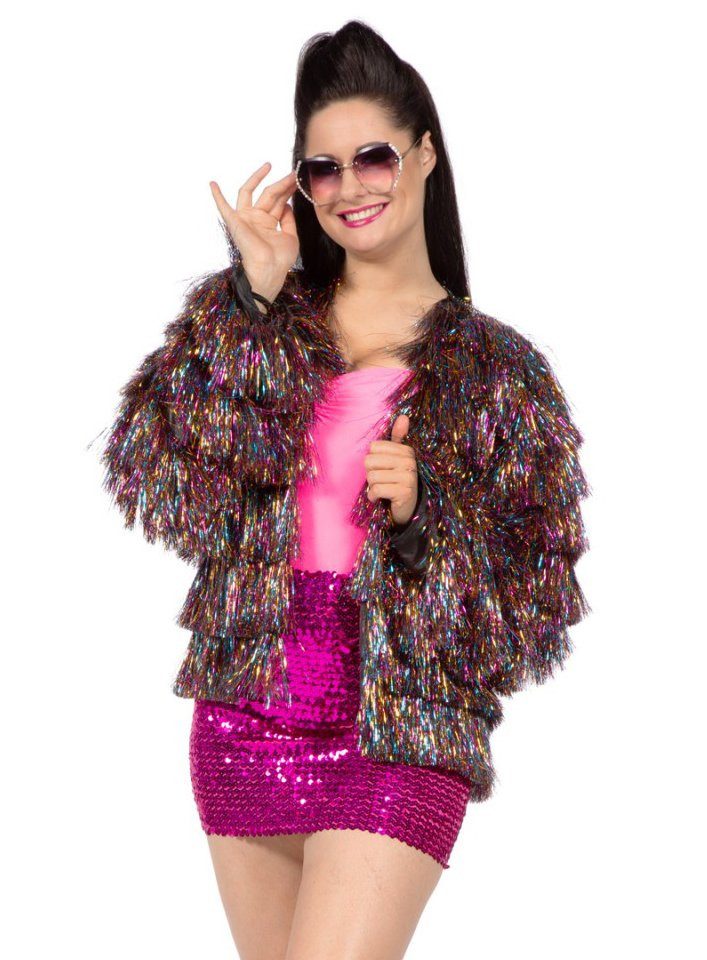 Metamorph Kostüm Lametta Disco Jacke bunt, Knallig glitzernde Jacke fürs Festival-Outfit