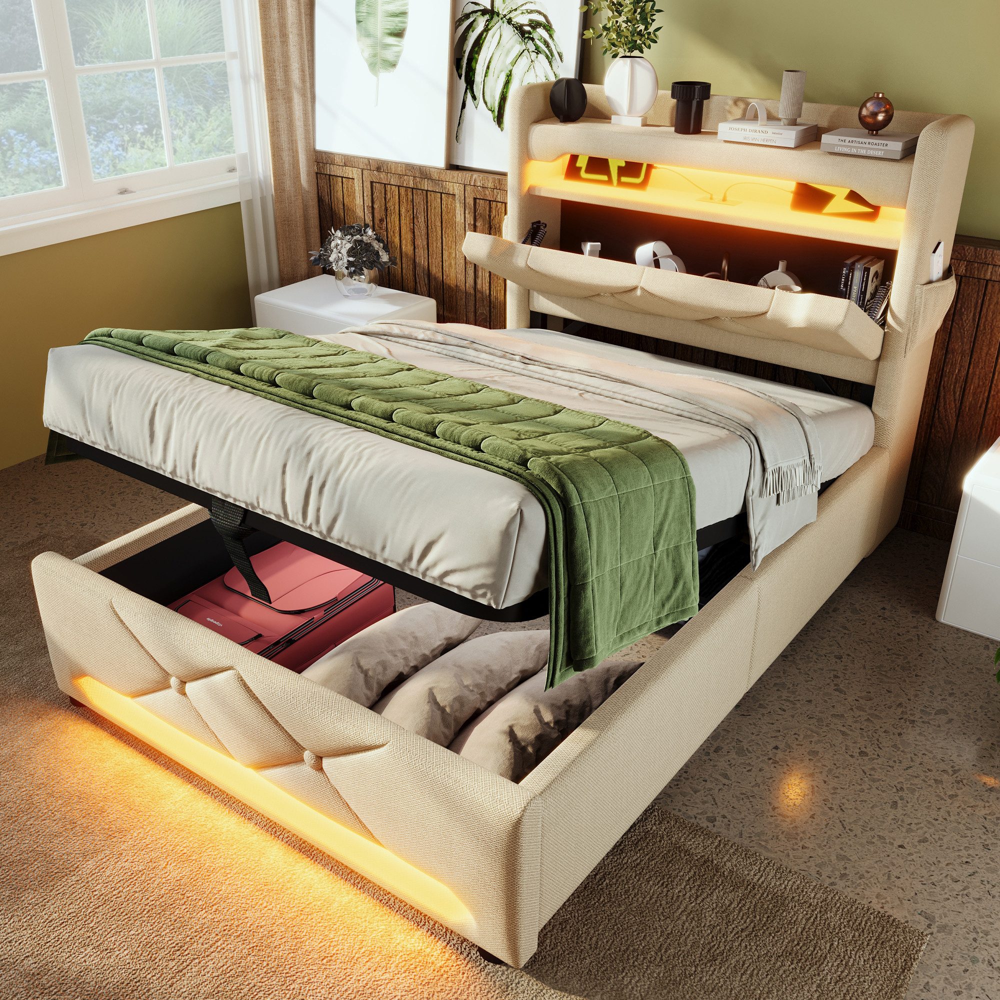 MODFU Polsterbett Modernes Stoffbett mit LED-Beleuchtung (Struraumbett, Fun günstig online kaufen