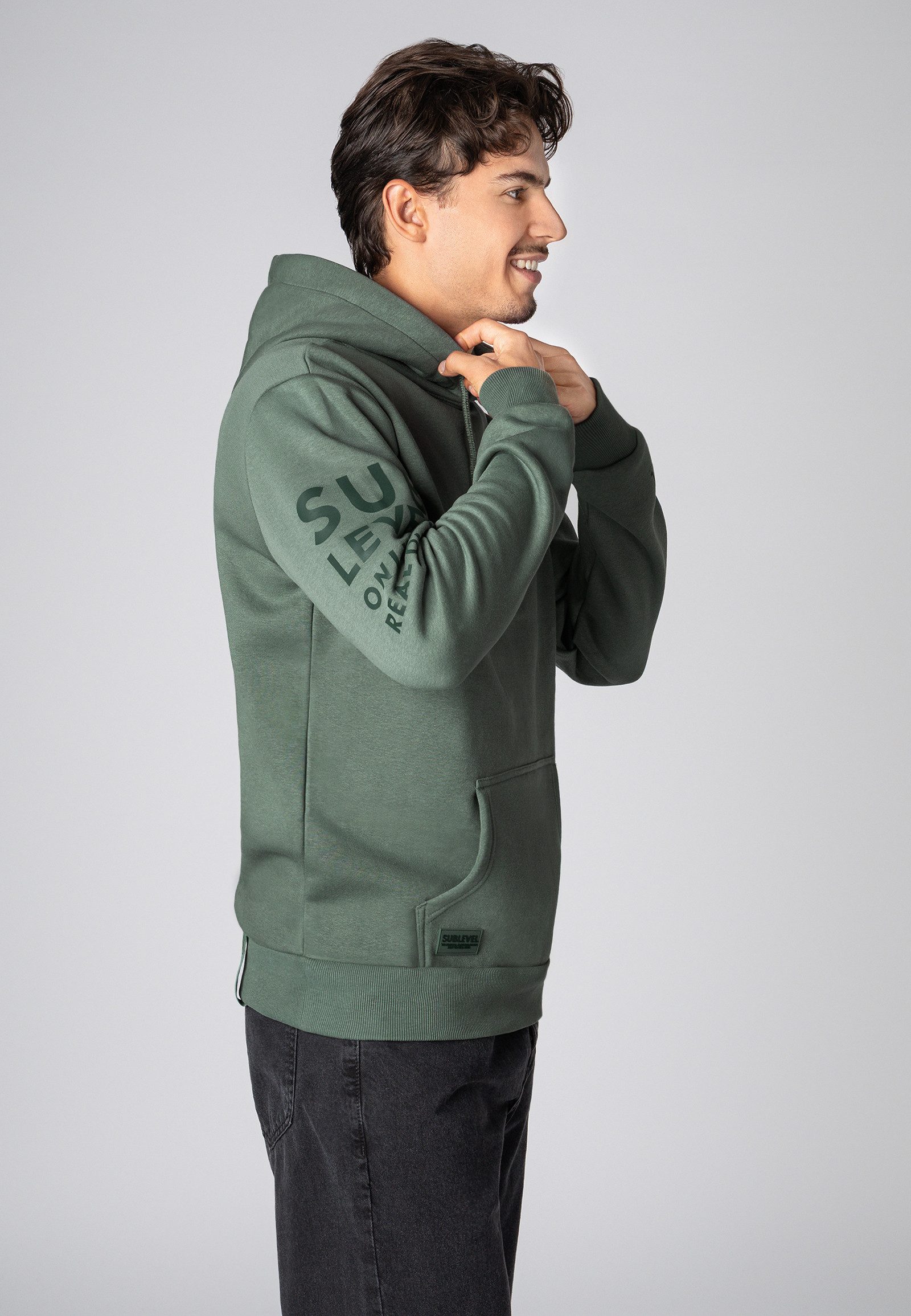 SUBLEVEL Hoodie Herren Kapuzenpullover mit Print Sweater, Kapuzensweatshirt mit Kängurutasche und Kapuze, Oversized – Bild 4 von 5