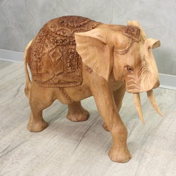 Oriental Galerie Dekofigur Elefant Skulptur mit aufwendiger Schnitzerei Natur 40 cm (1 St)