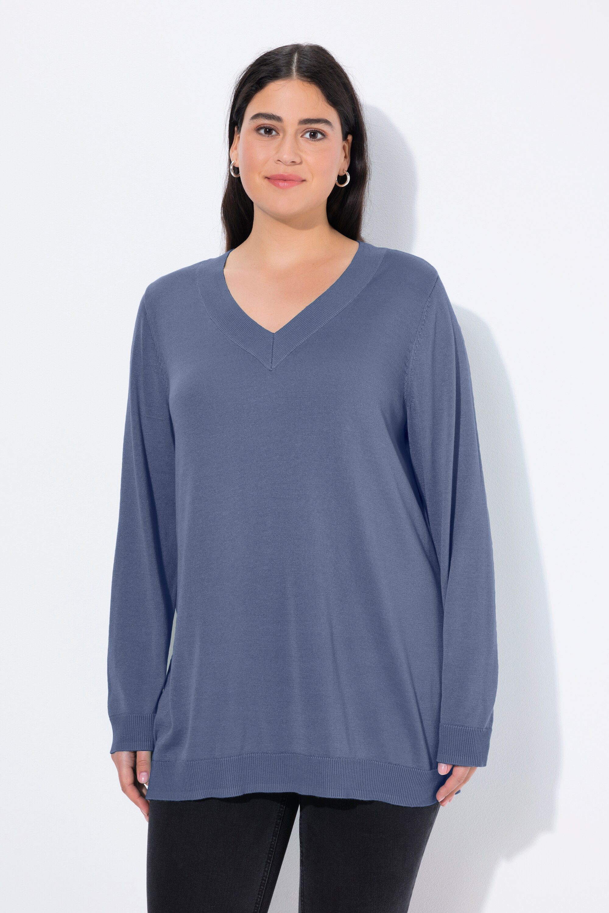 Ulla Popken Strickpullover Pullover V-Ausschnitt Langarm günstig online kaufen