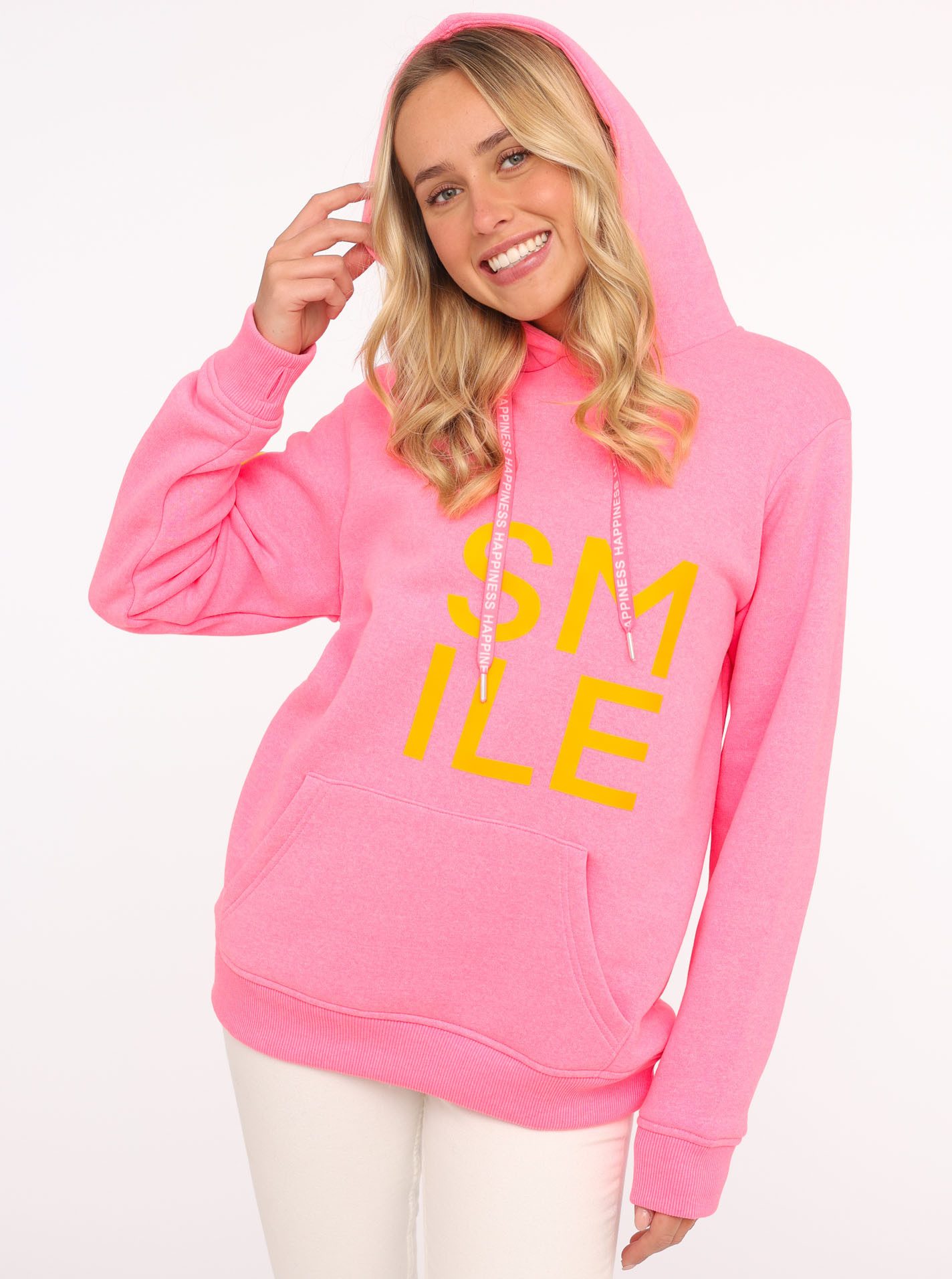 Zwillingsherz Hoodie "Alissa" Langarm, Kapuze, Neon-Details, Kordelzug, Frontprint, Kängurutasche