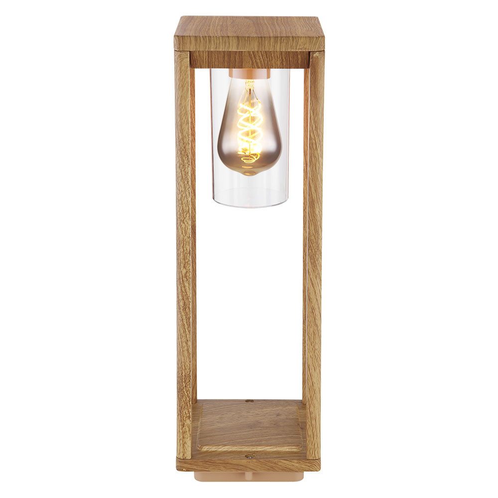 GLOBO LIGHTING Außen-Stehlampe, Leuchtmittel nicht inklusive, Außenleuchte Stehleuchte Sockellampe Holzoptik Aluminium H 50 cm