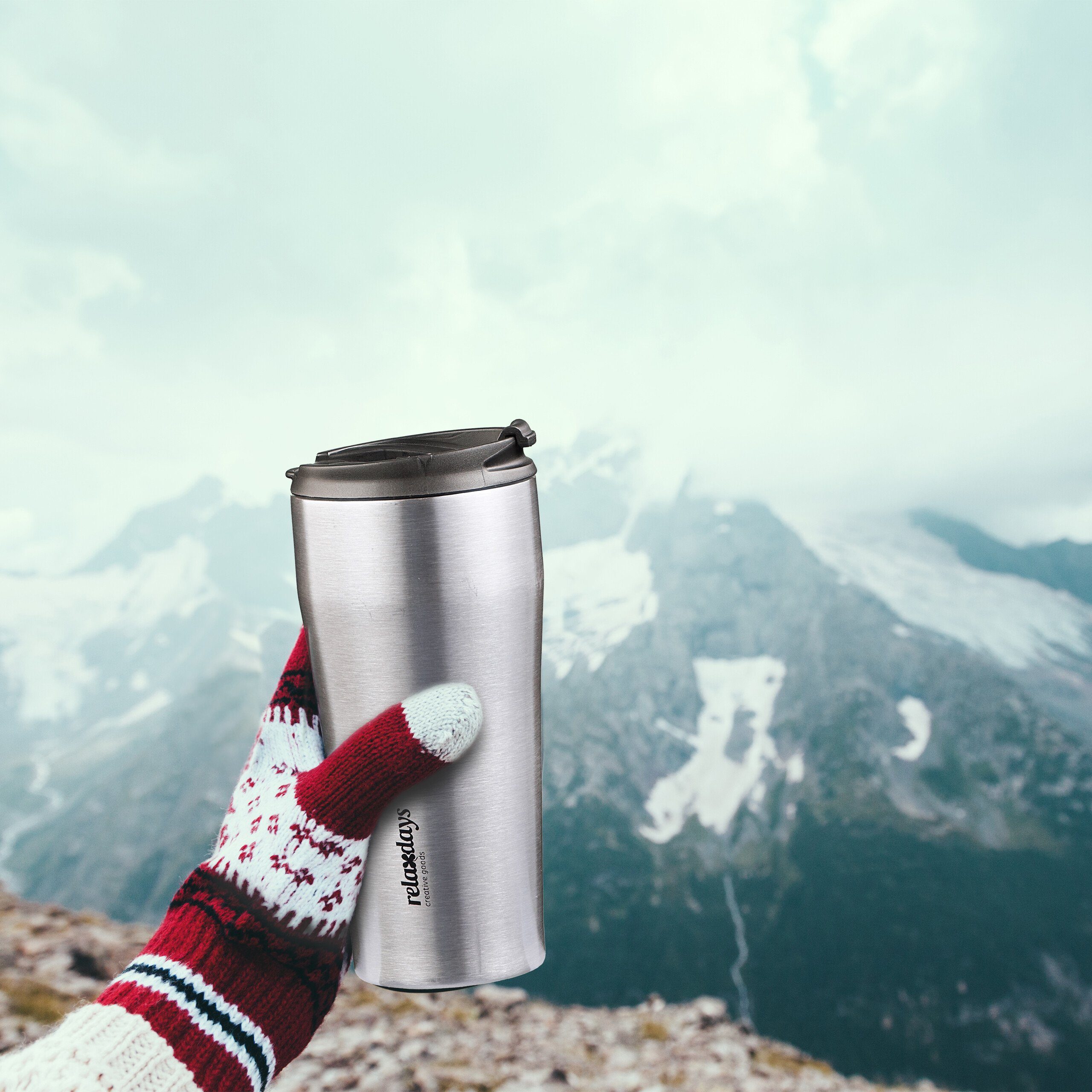 relaxdays Thermobecher Edelstahl 400ml, Edelstahl