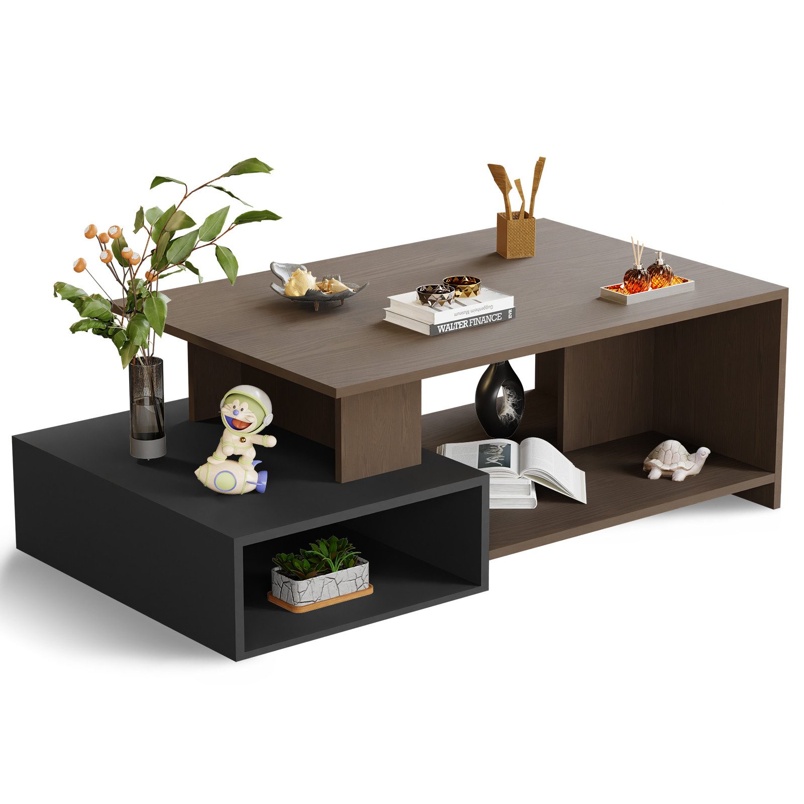 ROYGBIV Couchtisch Wohnzimmertisch, Coffee Table mit offener Stauraum, Sofatisch holz, Wohnzimmer tisch für couch, Couchtisch industrial style 108*60*36cm