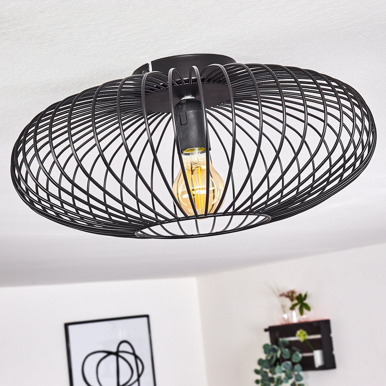 hofstein Deckenleuchte »Pieris« Deckenlampe aus Metall in Schwarz, ohne Leuchtmittel, E27, Leuchte m. Gitter u. Lichteffekt an der Decke