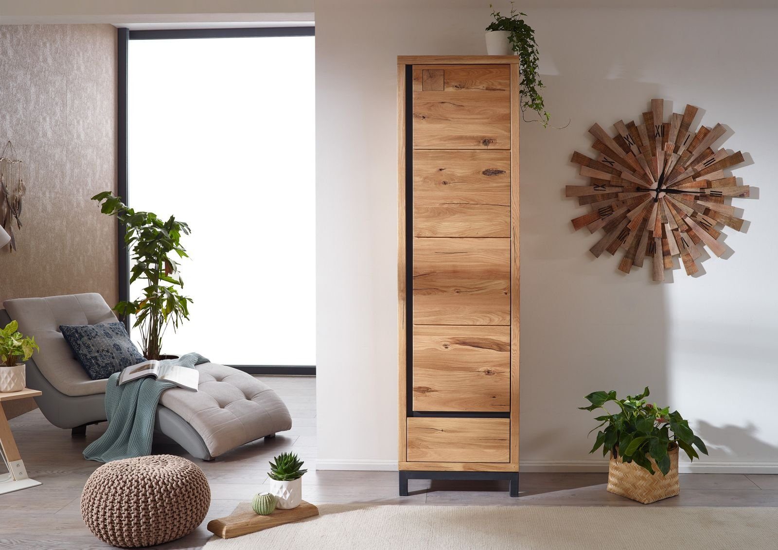 Massivmoebel24 Garderobe Garderobe Wildeiche 56x40x205 natur geölt VILLANDERS #131