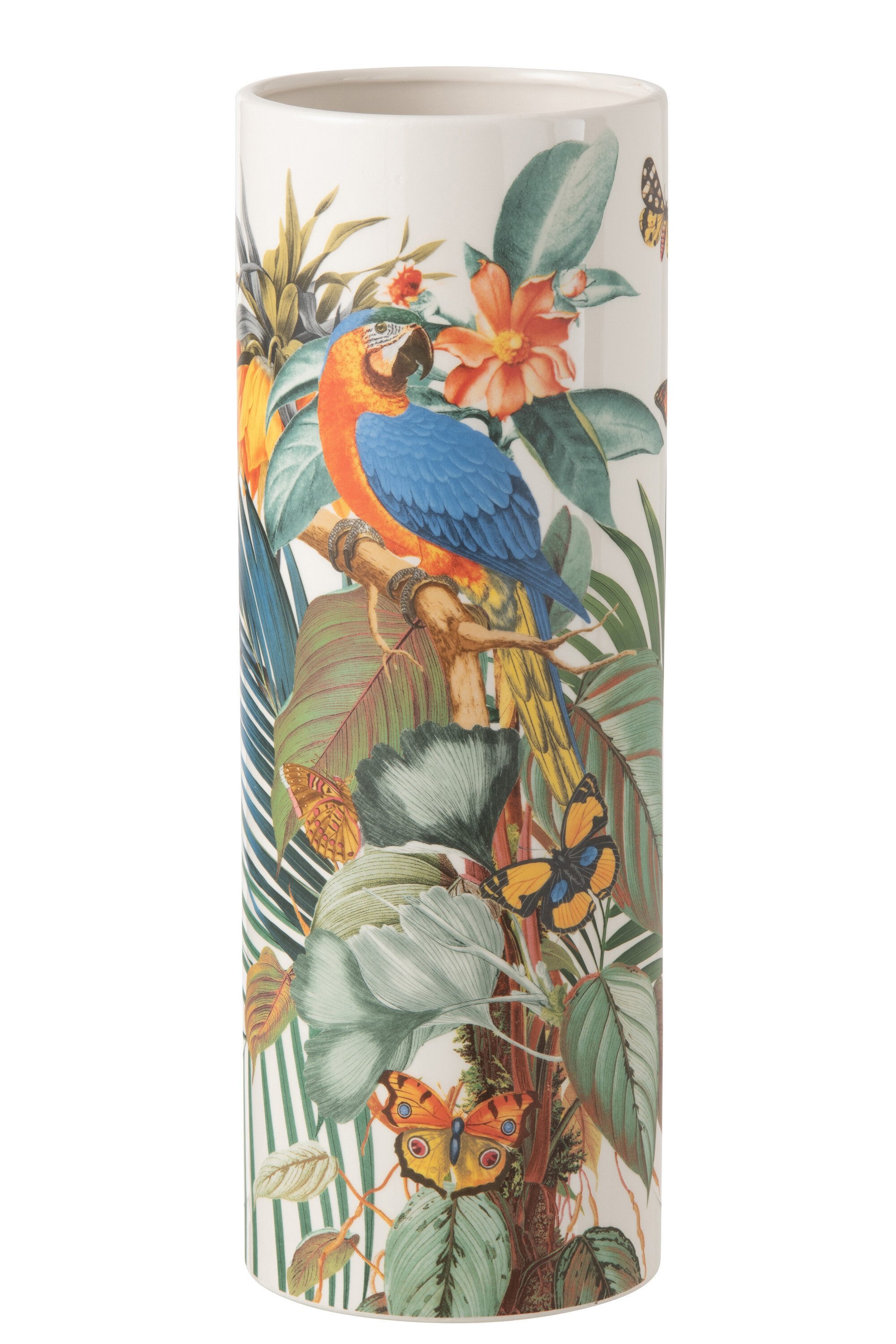 Tischvase Porzellanvase bunt mit Blättern Schmetterlinge schmal