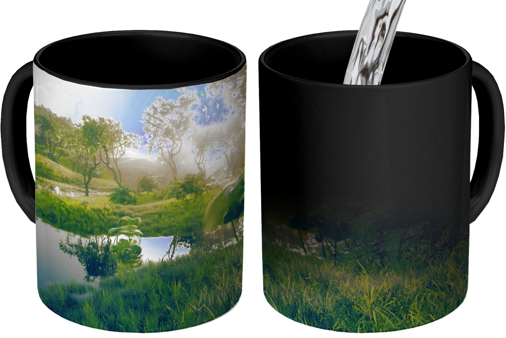 Kaffeetassen, 3D - Teetasse, Tasse - Farbwechsel, Geschenk Zaubertasse, MuchoWow Bäume, Keramik, Wald