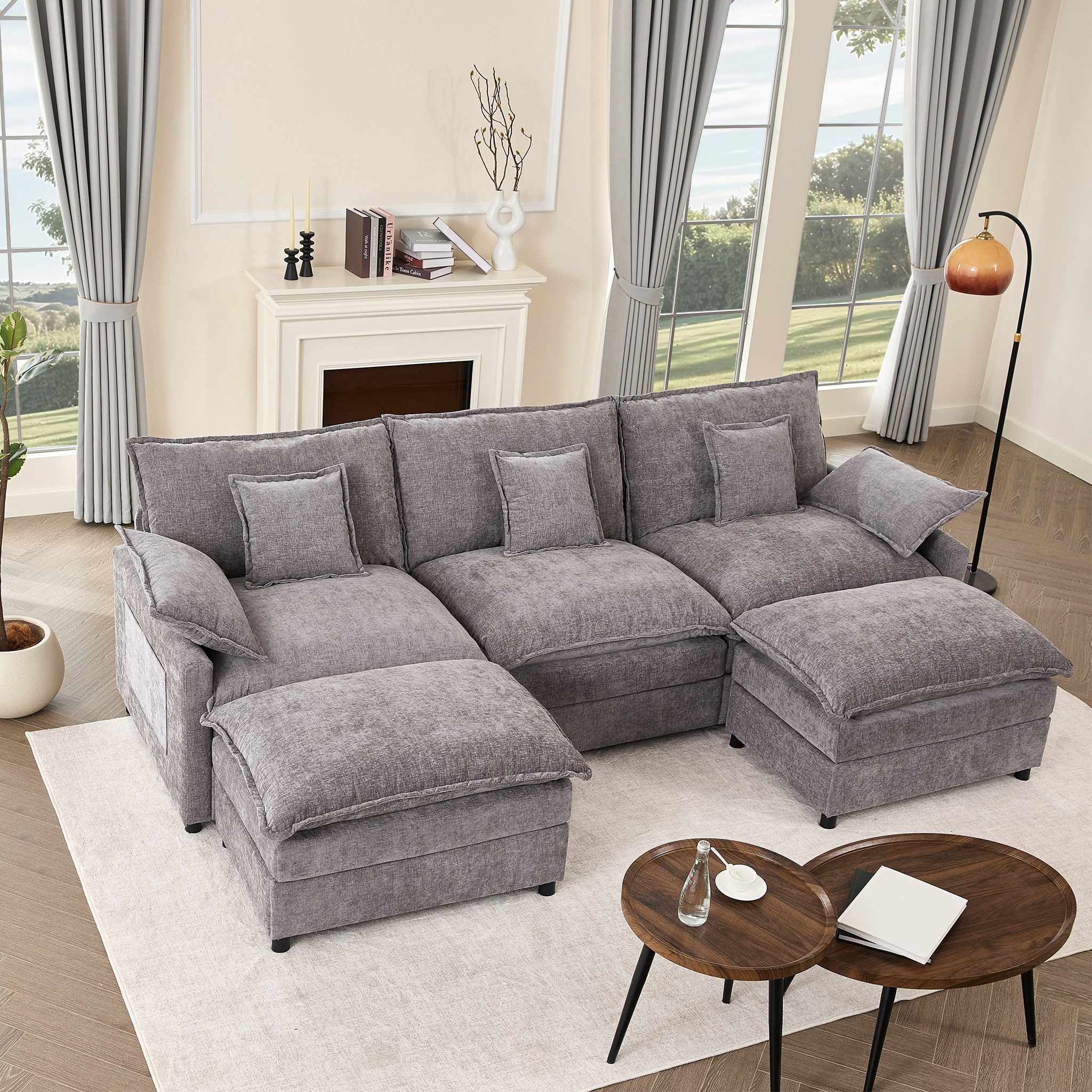 LITBIRD Sofa U-förmiges modulares 3-Sitzer Ecksofa mit Hocker im Cloud-Design, 1 Teile