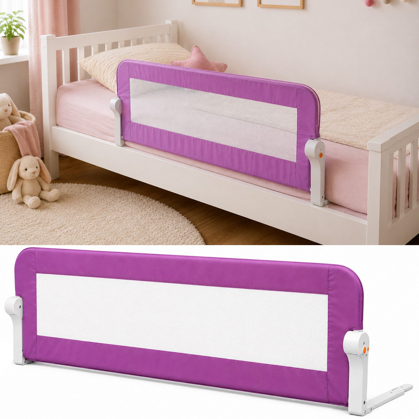 RAMROXX Bettumrandung 150cm Bettgitter Bettschutzgitter Rausfallschutz klappbar Pink