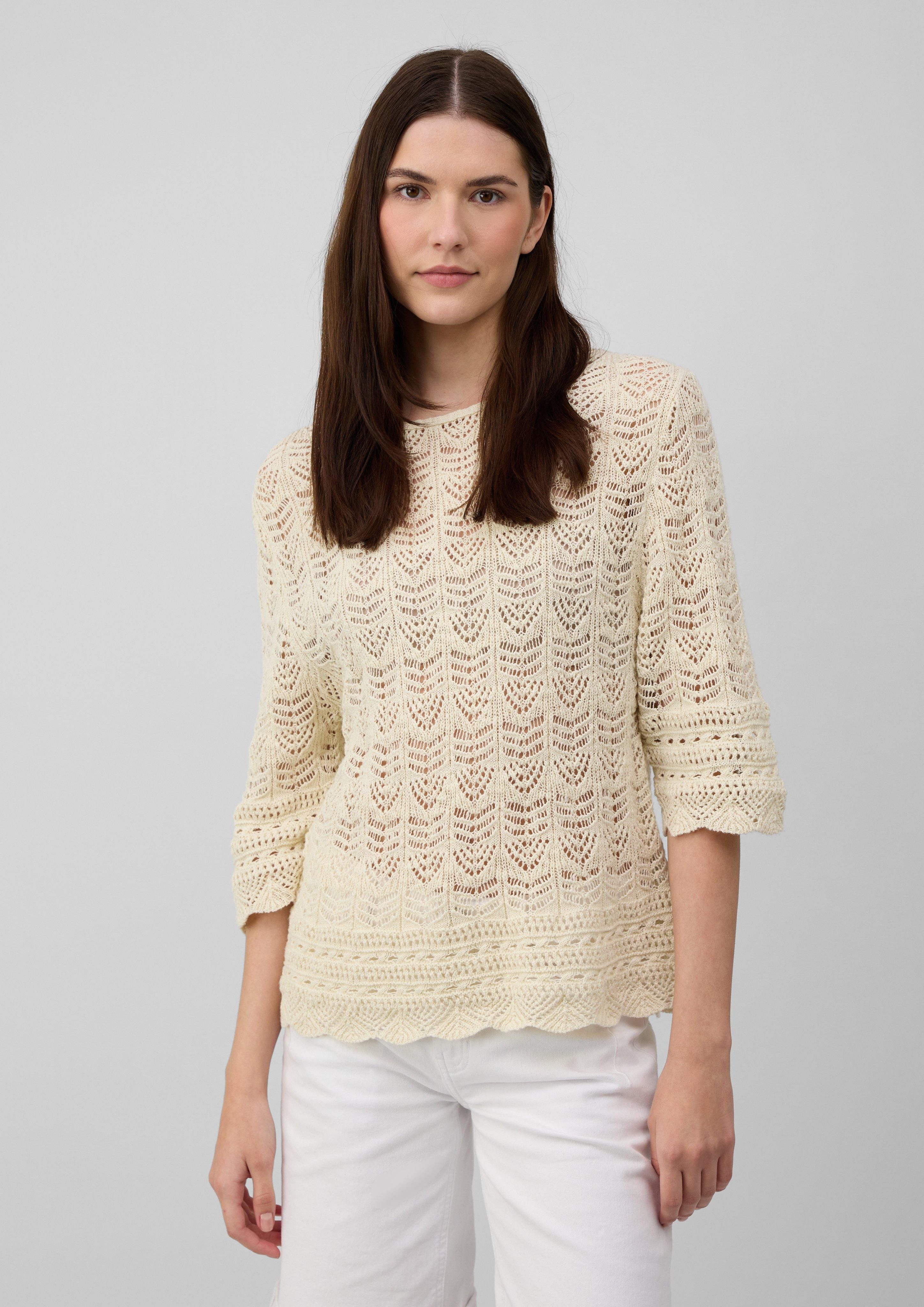 s.Oliver Strickpullover Ajour-Strickpullover mit 3/4-Ärmeln Bogenkante günstig online kaufen